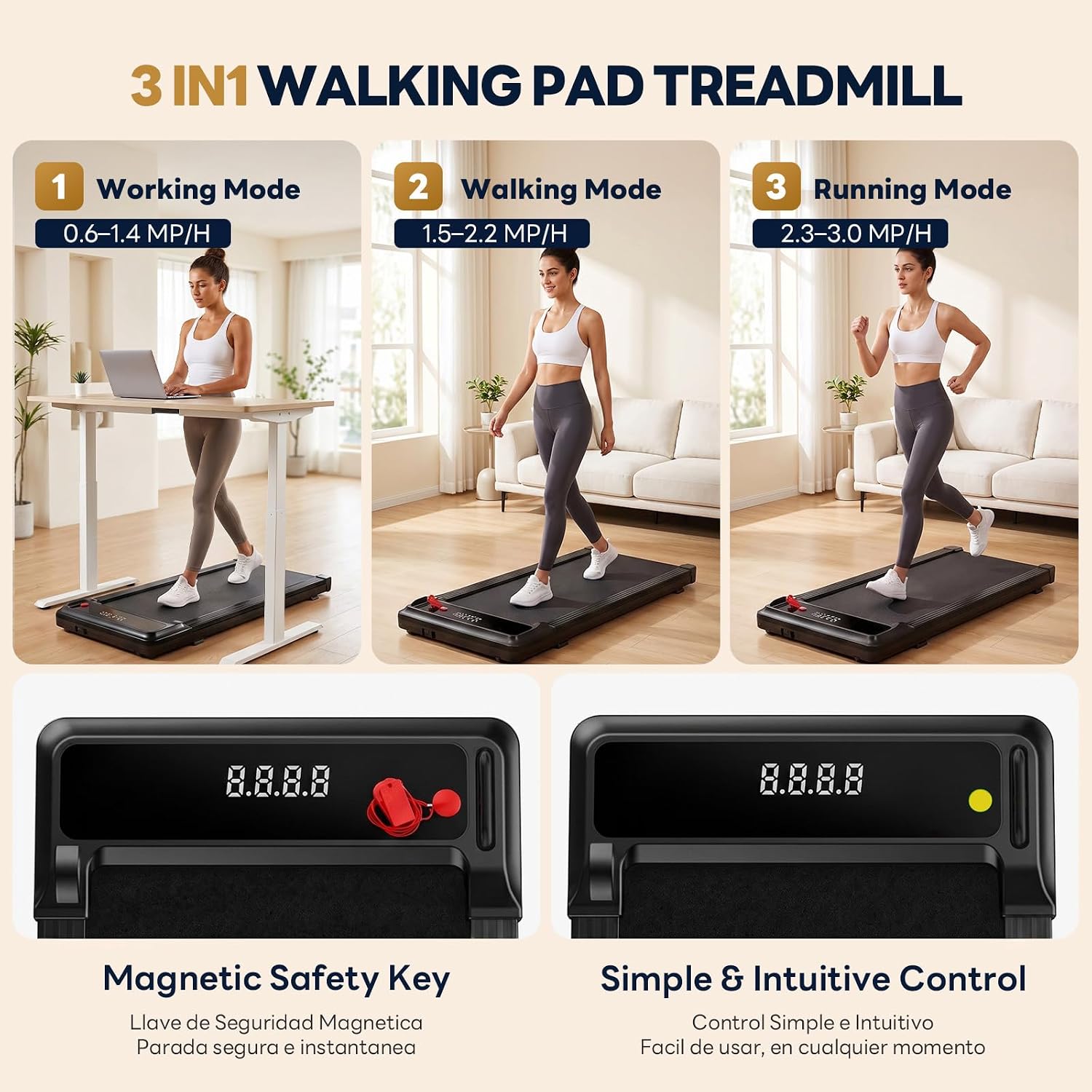 Detalle 2 de OLIXIS prt0008 Walking Pad Treadmill, 5 mph, LED Display & Remote