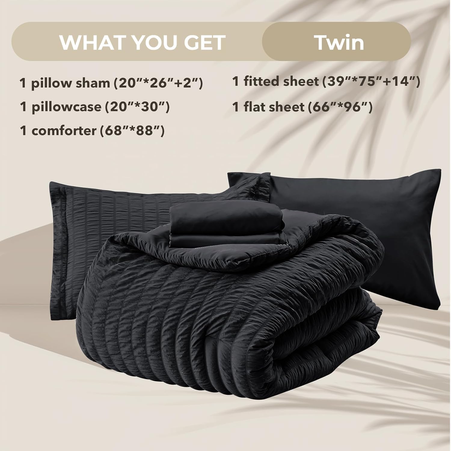 Detalle de HYMOKEGE Black Twin Comforter Set Seersucker 5-Piece Bed in a Bag