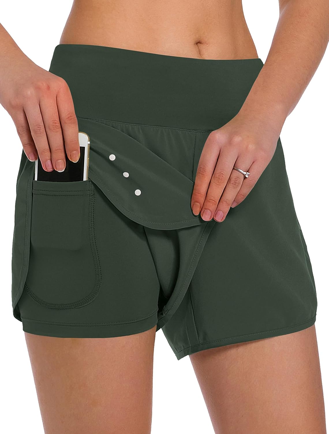 Thumbnail 6 de Ksmien Women’s 2-in-1 Running Shorts with Phone Pockets and Zip Back Pocket