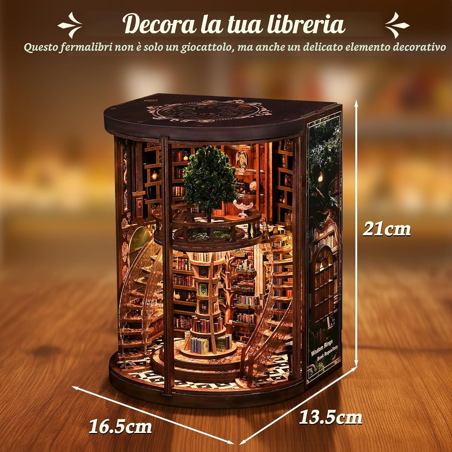 Thumbnail 4 de Wooden Booknook DIY 3D con Luce LED: Fermalibri in Legno con Copertura Antipolvere