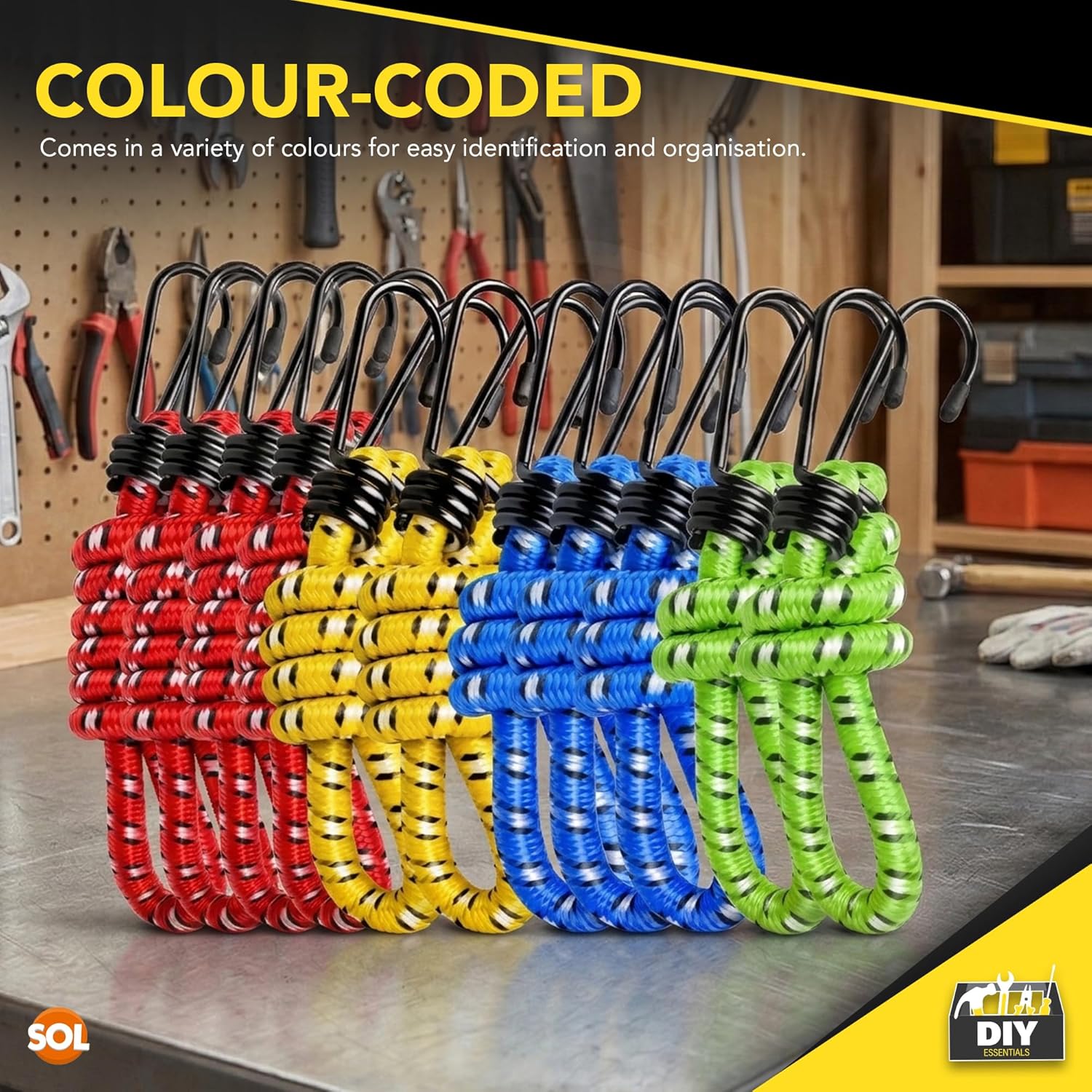 Thumbnail 6 de SOL 10pk Heavy Duty Bungee Cords with Hooks (Assorted Lengths 40cm–100cm)