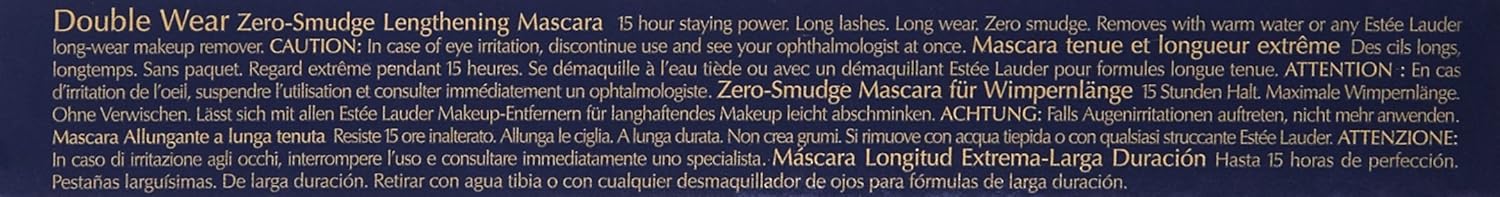 Detalle de Estee Lauder Double Wear Zero-Smudge Lengthening Mascara, 15 Hour Wear, Fragrance Free, Ophthalmologist Tested, Black, 0.22 oz