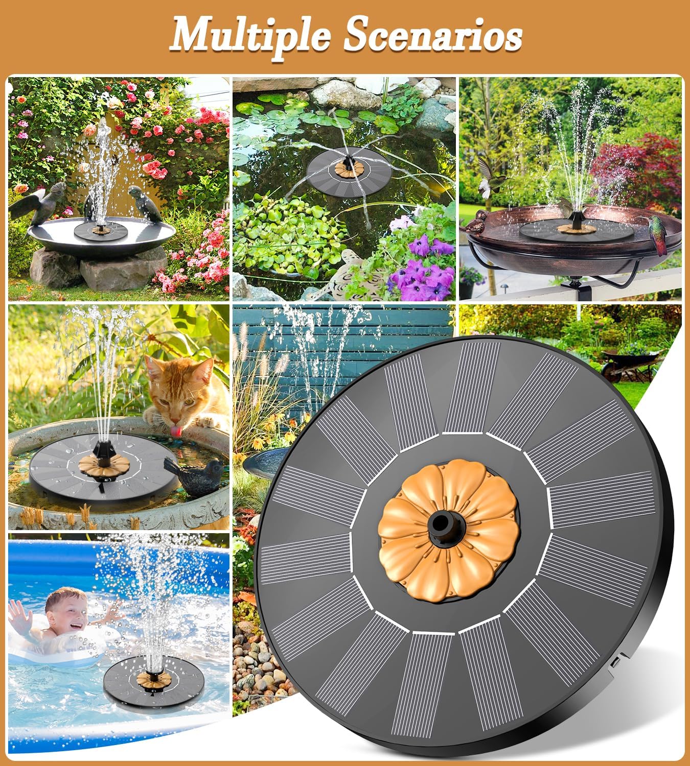 Thumbnail 4 de SZMP Solar Fountain 2026 Upgrade: Eco-Friendly Bird Bath Fountain with 4 Fixed Rods and 7 Nozzles