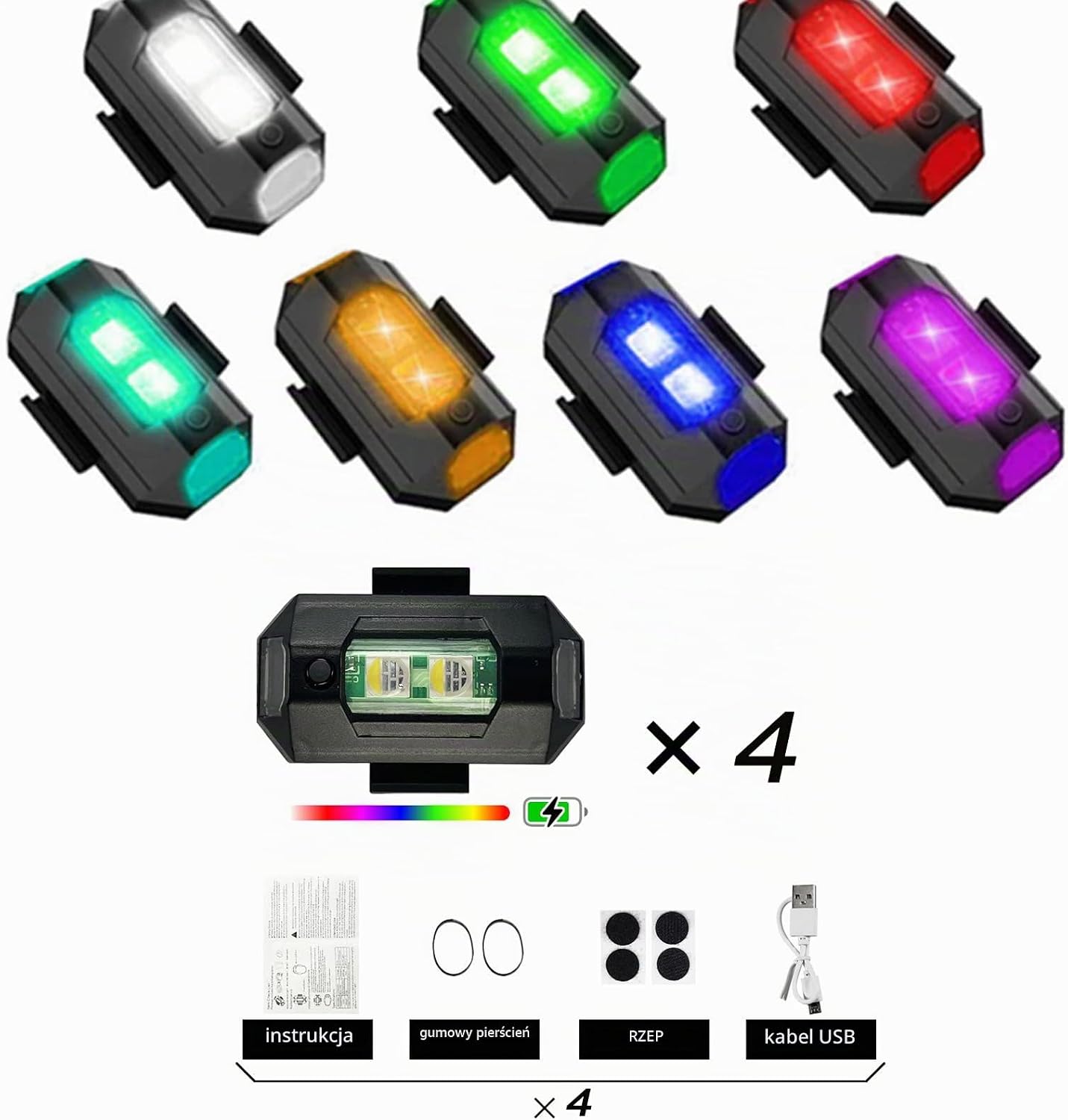 Detalle de Indrnif SY-01151-CX – 4 lampki stroboskopowe LED do drona, 7 kolorów, USB-C