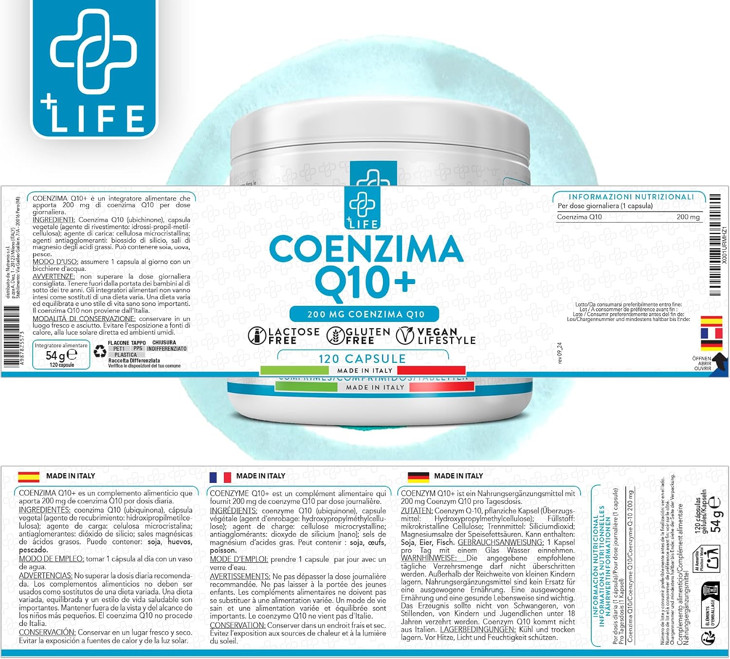 Detalle 2 de Coenzima Q10 PiùLife 200 mg 240 cápsulas