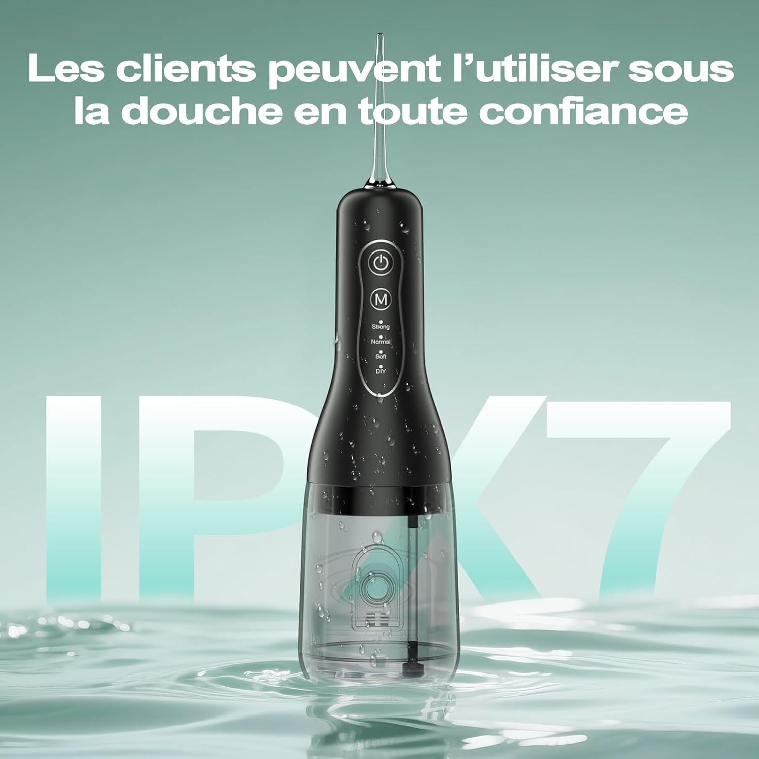 Detalle de OasiSmile Hydropulseur Jet Dentaire 300 ml avec 5 embouts et 4 modes – portable, IPX7, USB-C