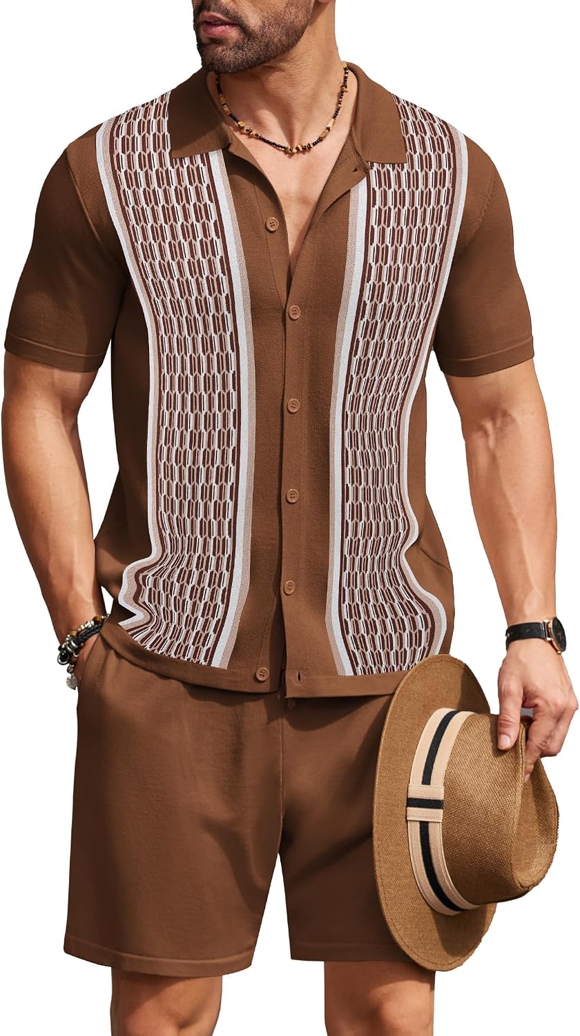 Thumbnail 6 de COOFANDY Men's 2 Piece Vintage Knit Polo Shirt and Short Set