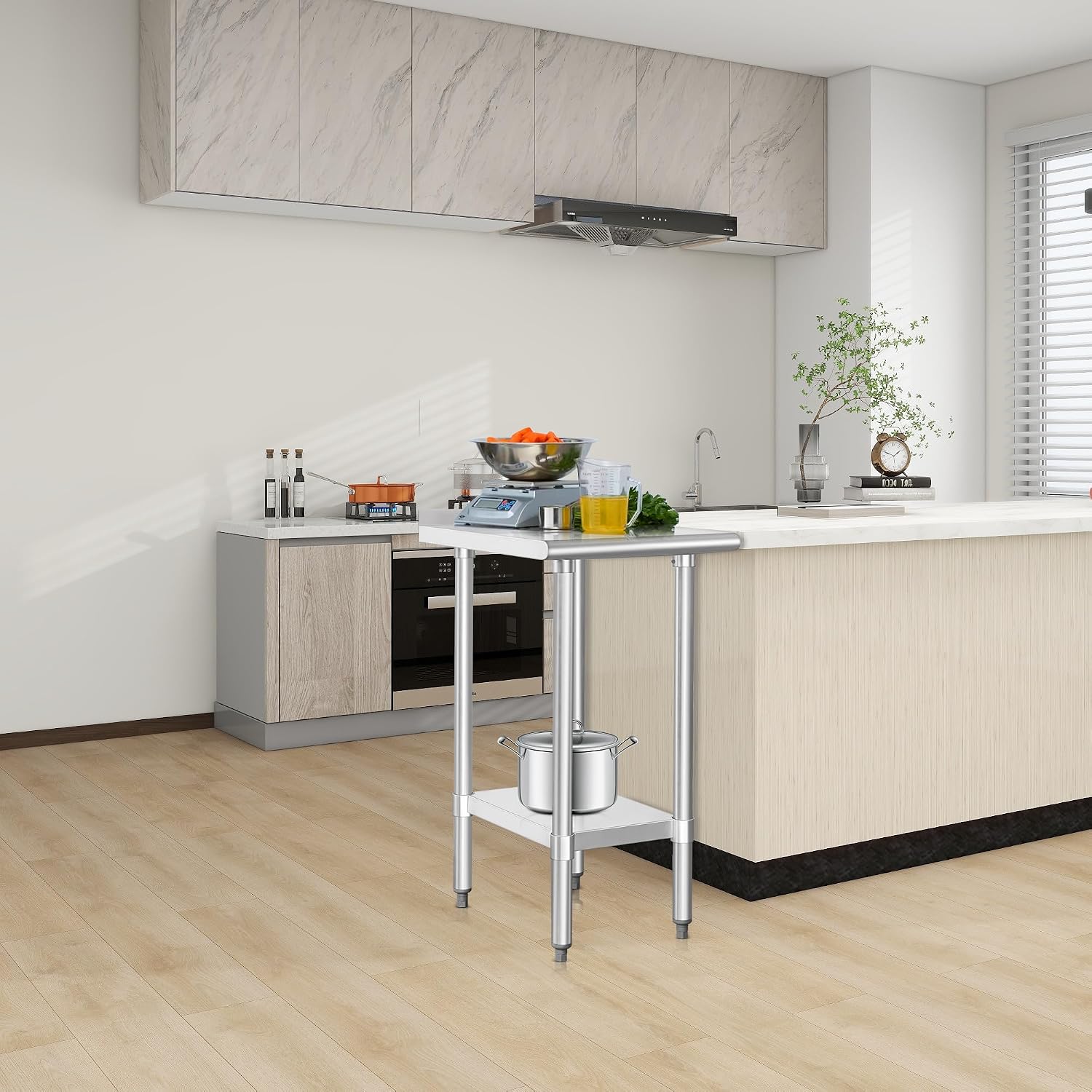 Thumbnail 5 de HARDURA Stainless Steel Commercial Work Table 24x18 with Undershelf, 2" Backsplash, NSF 430