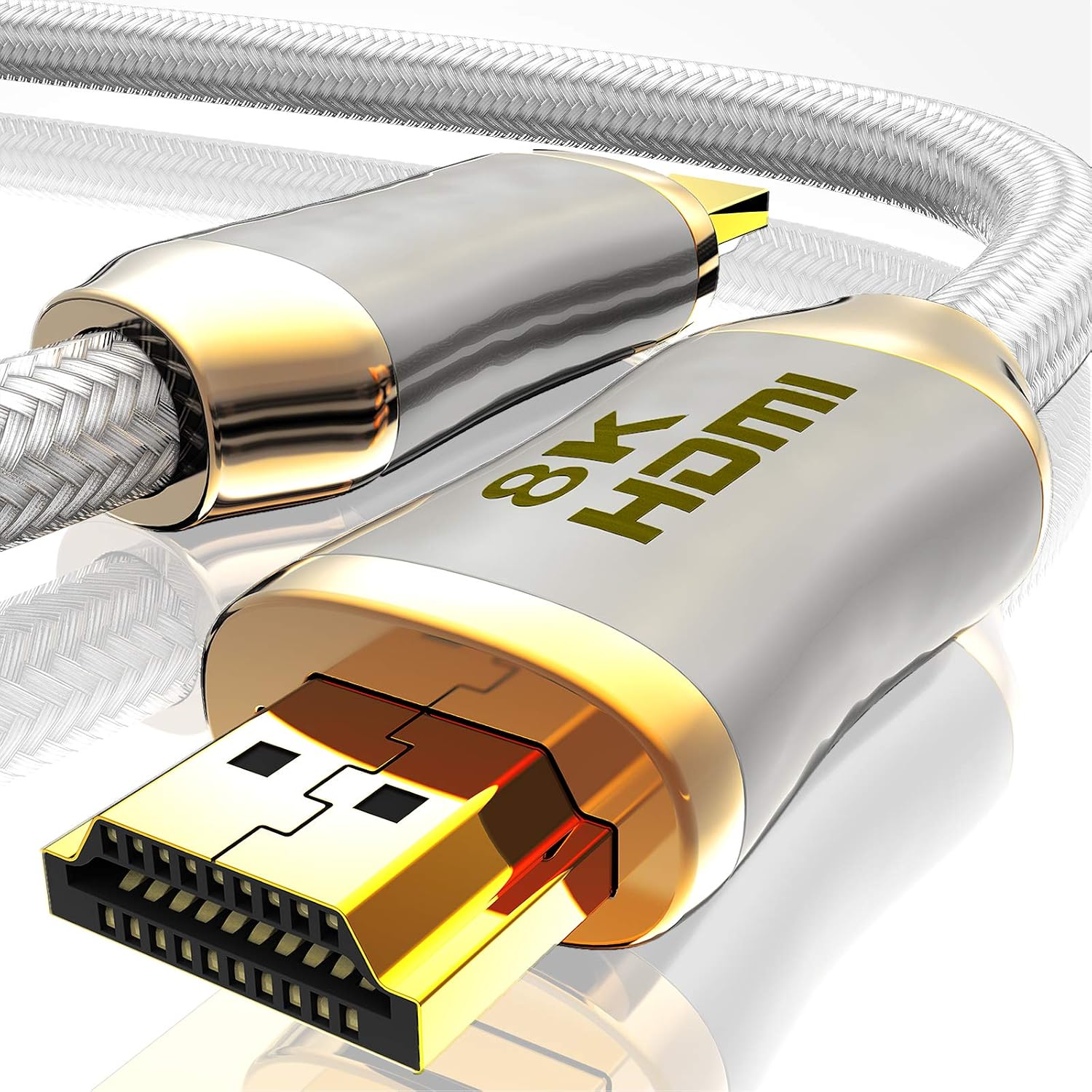 Detalle de BHW 8K HDMI 2.1 Kabel (10K), Ultra High Speed, 8K 60 Hz / 4K 120 Hz, HDCP, Dolby Vision, VRR & eARC, 2 m (weiß)