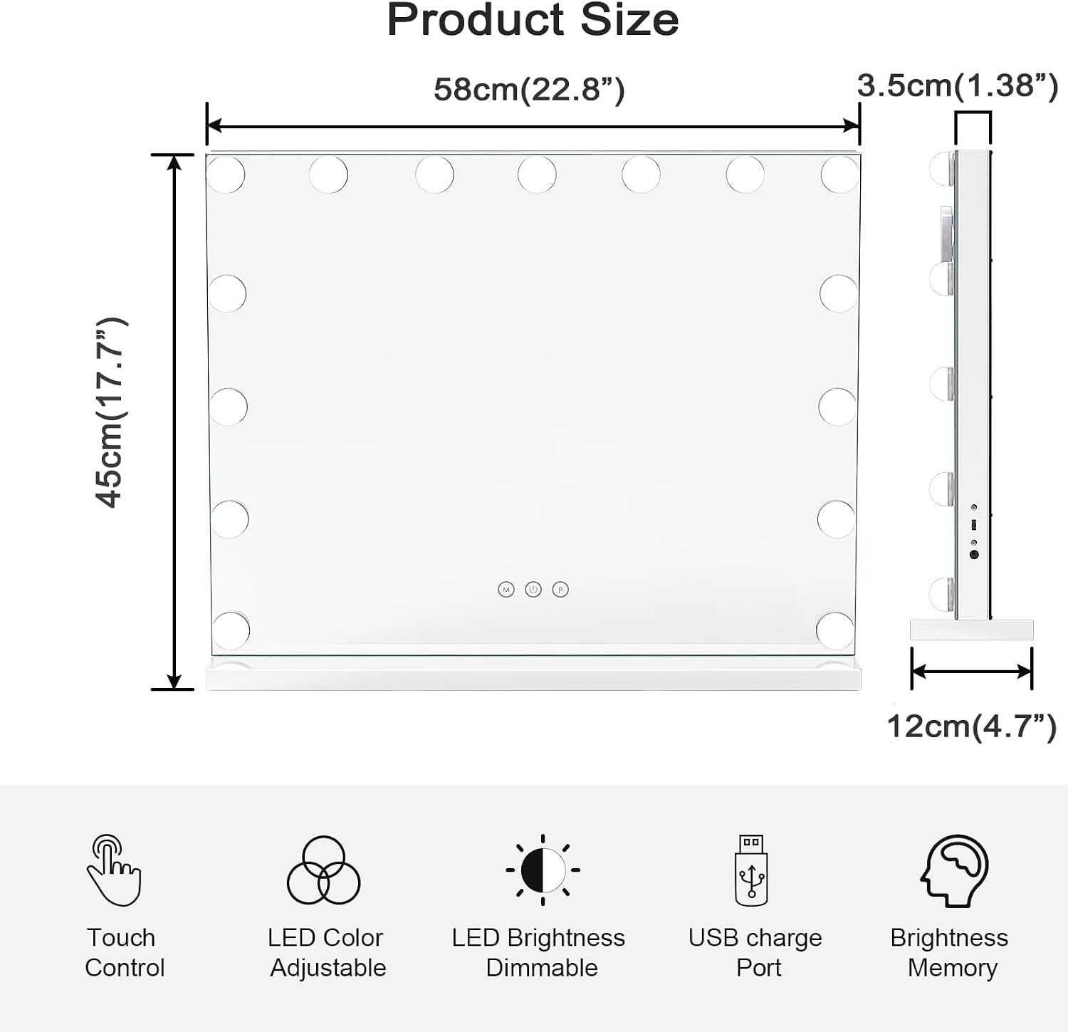 Thumbnail 5 de Dripex Hollywood Vanity Mirror 58×45cm