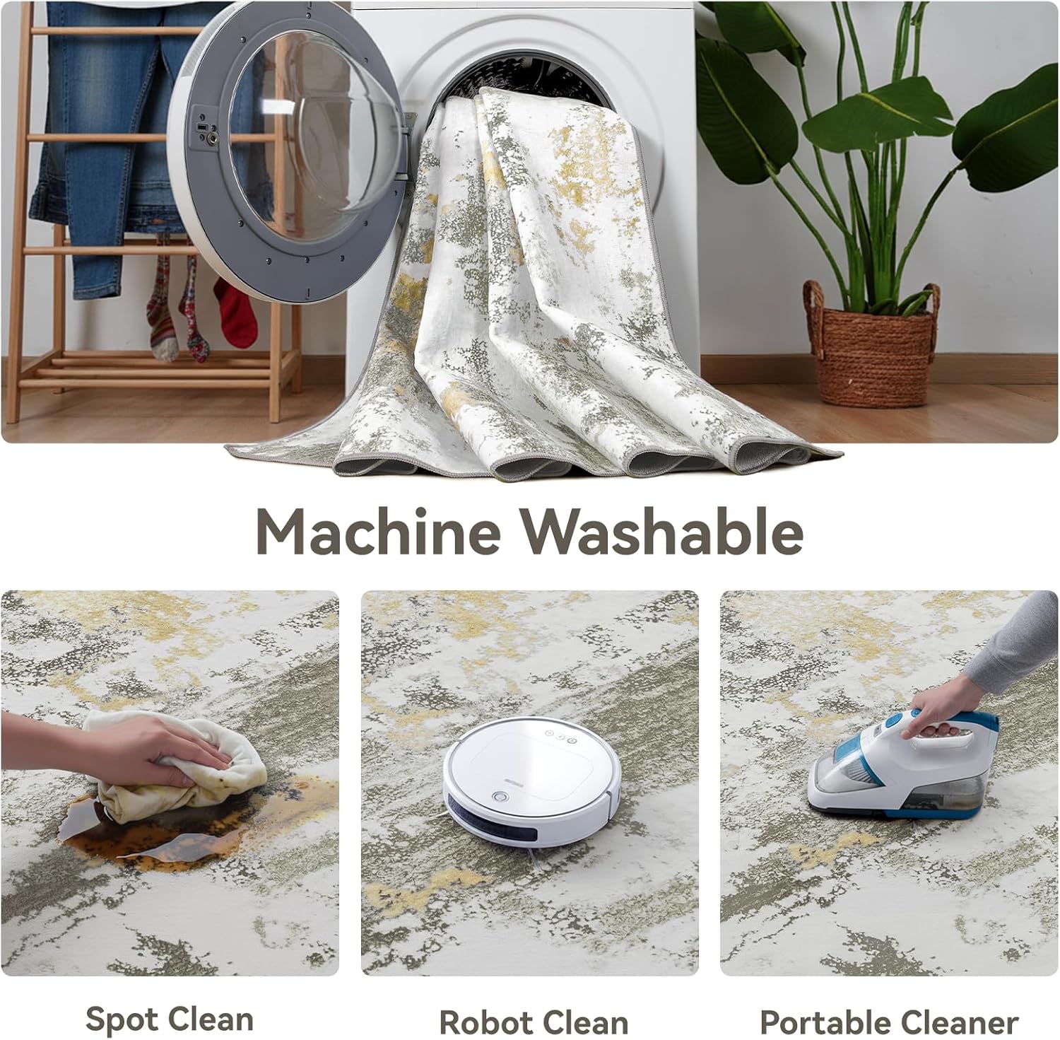 Detalle de Kelarea 6x9 Washable Area Rug — Modern Beige