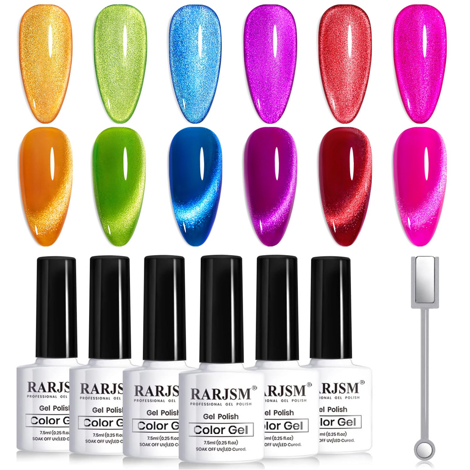 Detalle de RARJSM 9D Neon Cat Eye Gel Nail Polish Set 6 Colors ๐