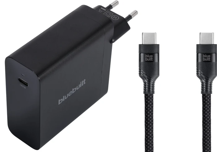 Thumbnail 2 de BlueBuilt 140 W GaN USB-C-Ladegerät (schwarz) + USB-C-Kabel 240 W, 2 m Nylon