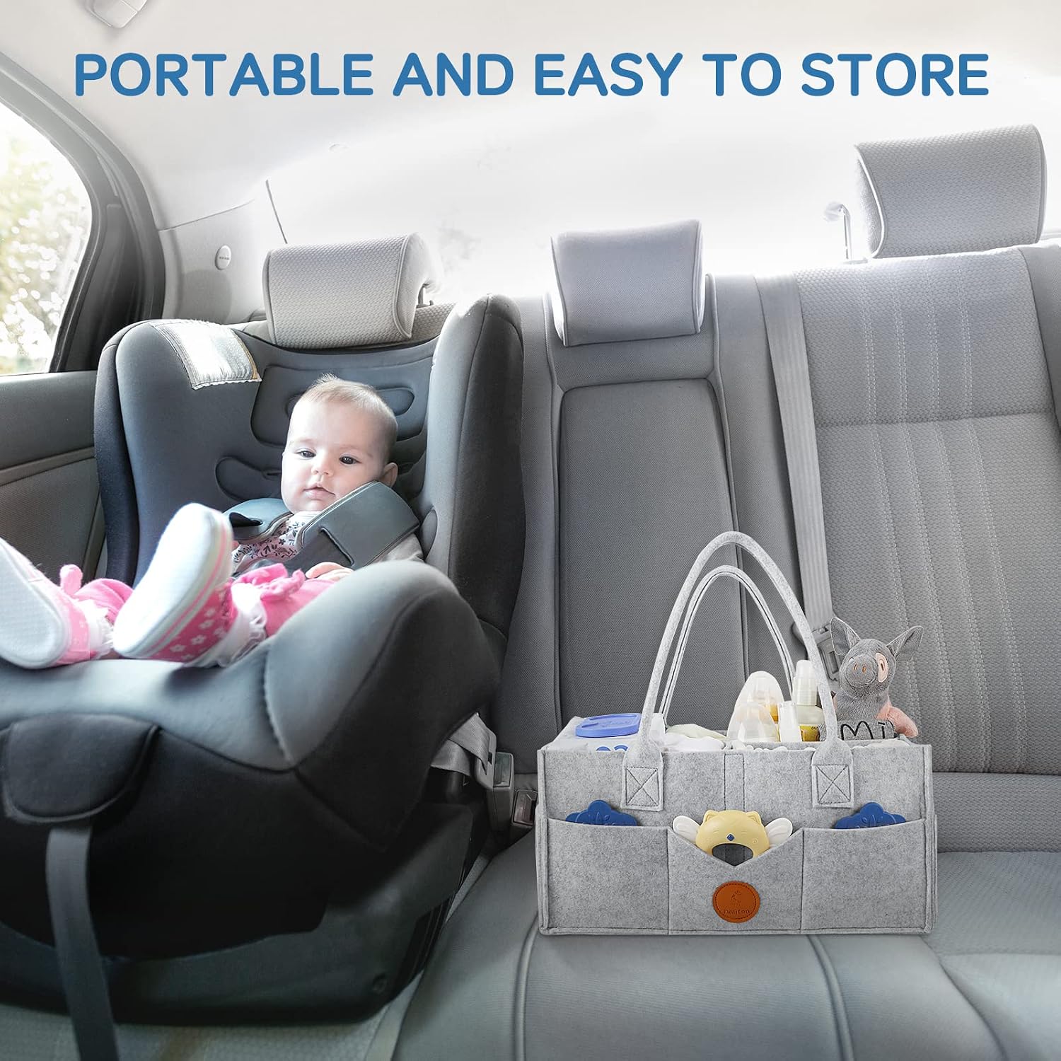 Detalle 1 de Maliton Large Felt Diaper Caddy, Gray, with Removable Divider and 8 Pockets