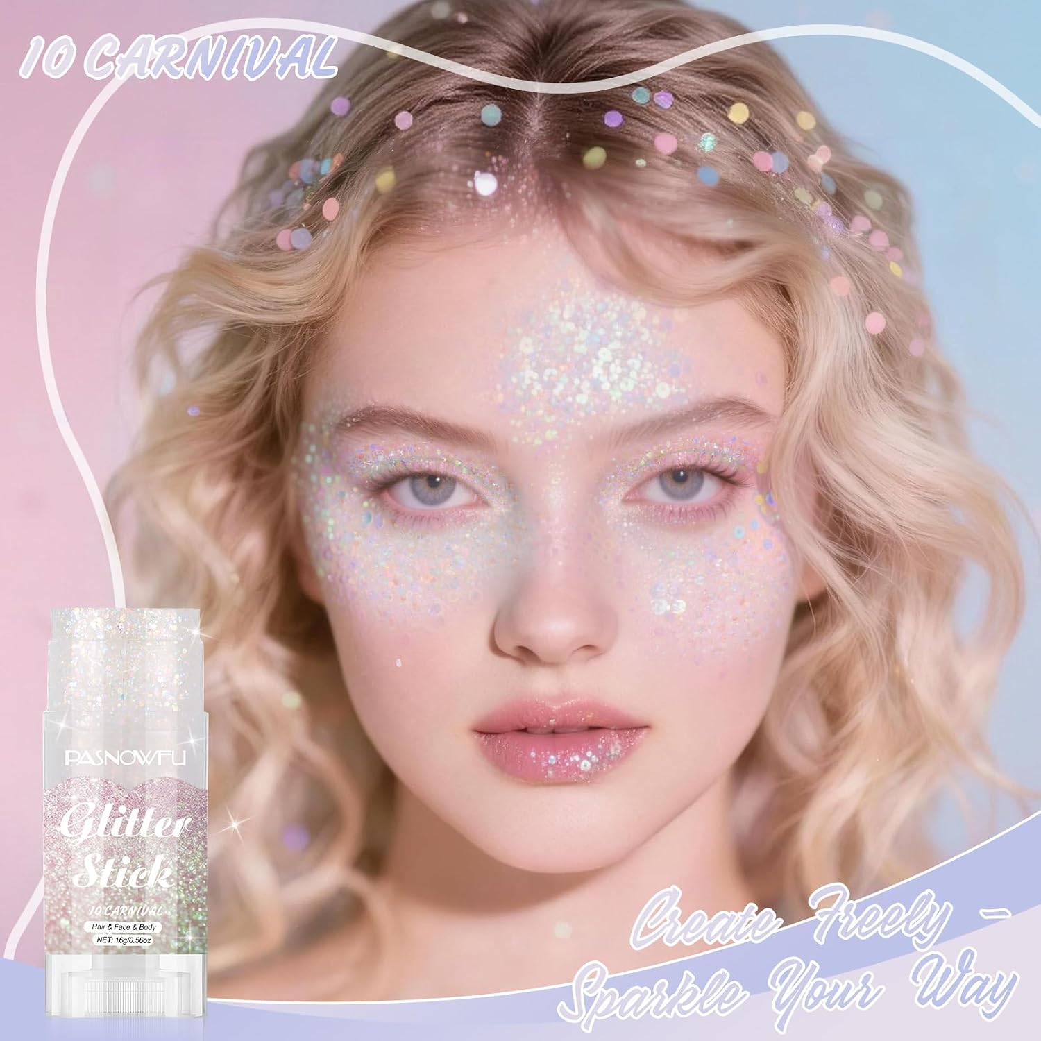Detalle 2 de PASNOWFU Carnival Body Glitter Stick — Gel à application facile pour visage et corps