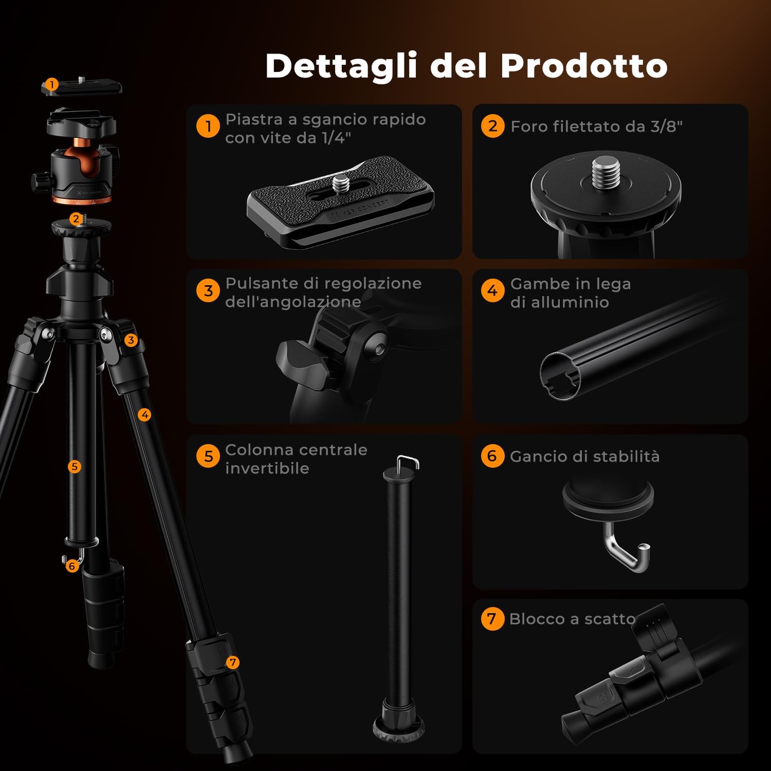 Thumbnail 6 de K&F Concept K234A3 Treppiede 178 cm
