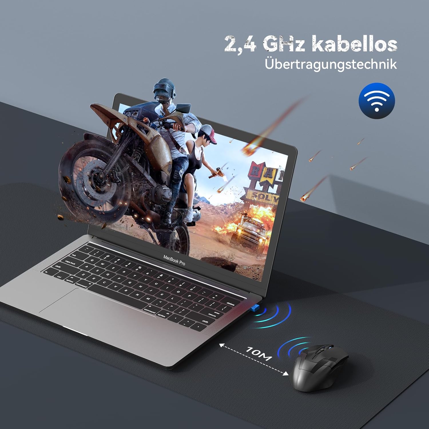 Thumbnail 4 de TECKNET kabellose Gaming-Maus (2,4 GHz) mit Schnellfeuertaste, 8 Tasten, 4800 DPI – ergonomisch für PC, Mac & Laptop