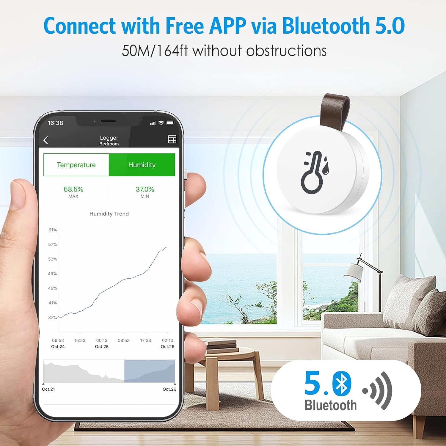 Detalle de Brifit Mini Thermometer Hygrometer Bluetooth Hygrometer 2er-Pack 🌡