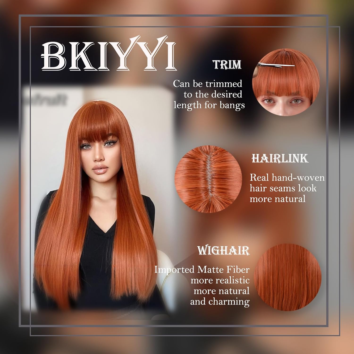 Detalle de Bkiyyi Long Straight Synthetic Wig, 24-inch