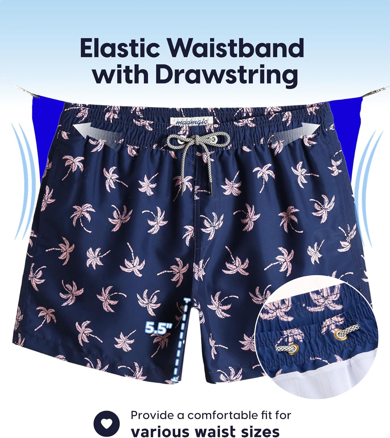Thumbnail 3 de maamgic Mens Swim Trunks 5 Inch with Mesh Lining — Quick-Dry Beach Shorts for Swimming and Vacation Vibes