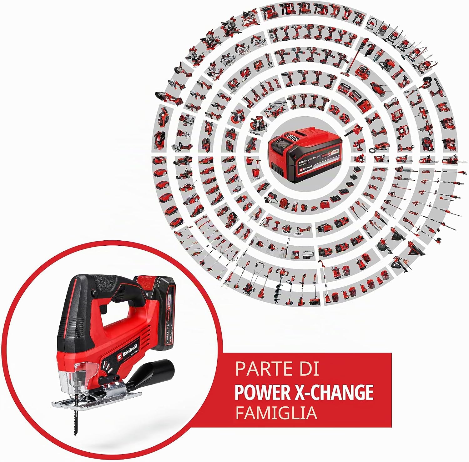 Thumbnail 1 de Einhell TC-JS 18/70 Li Power X-Change: seghetto alternativo a batteria 18 V, 70 mm (1 pz 2,5 Ah + caricabatterie)