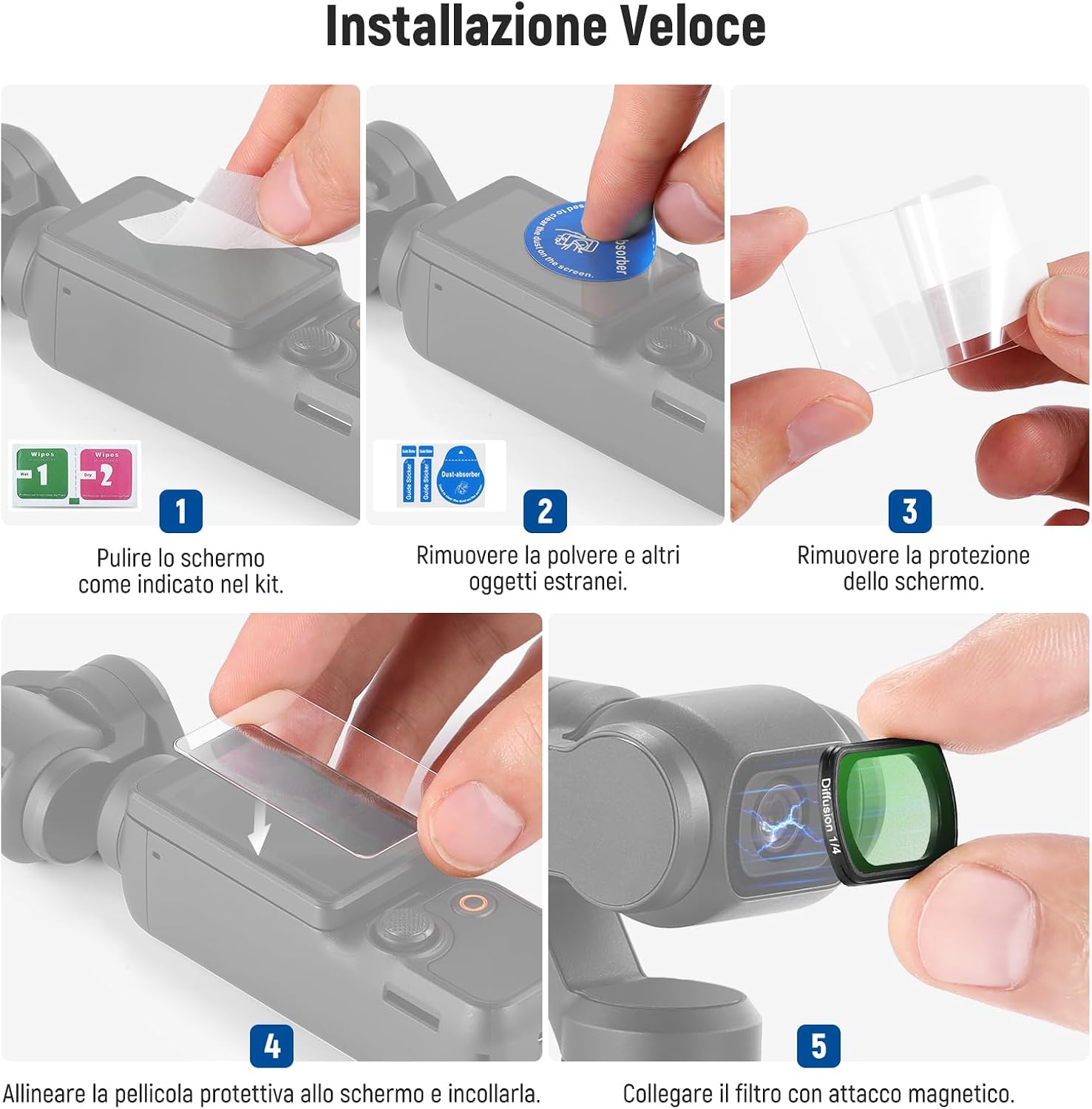 Thumbnail 6 de NEEWER Filtro Black Diffusion 1/4 magnetico per DJI Osmo Pocket 4 e Pocket 3: effetto soft cinematico e protezione touch