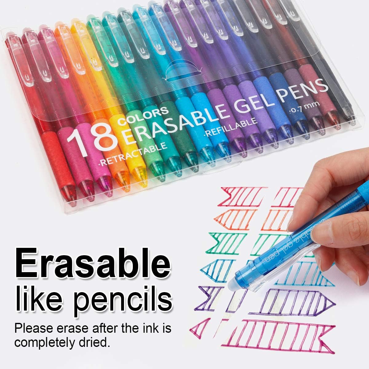 Detalle de Vanstek VanstekEGP18 Retractable Erasable Gel Pens, 18 Colors, 0.7 Fine Point