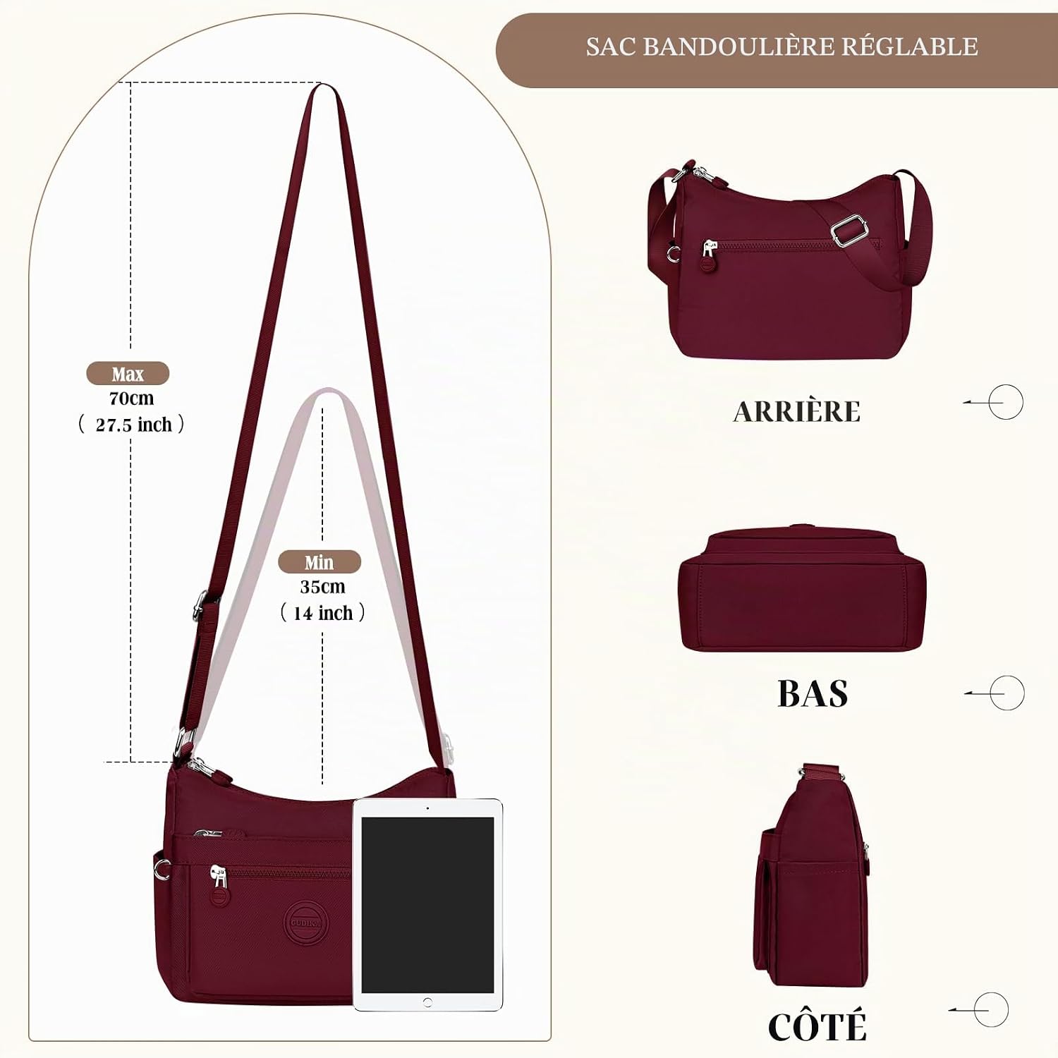 Detalle de VOBUKE nylon schoudertas voor dames, waterdicht, met verstelbare riem en vakken