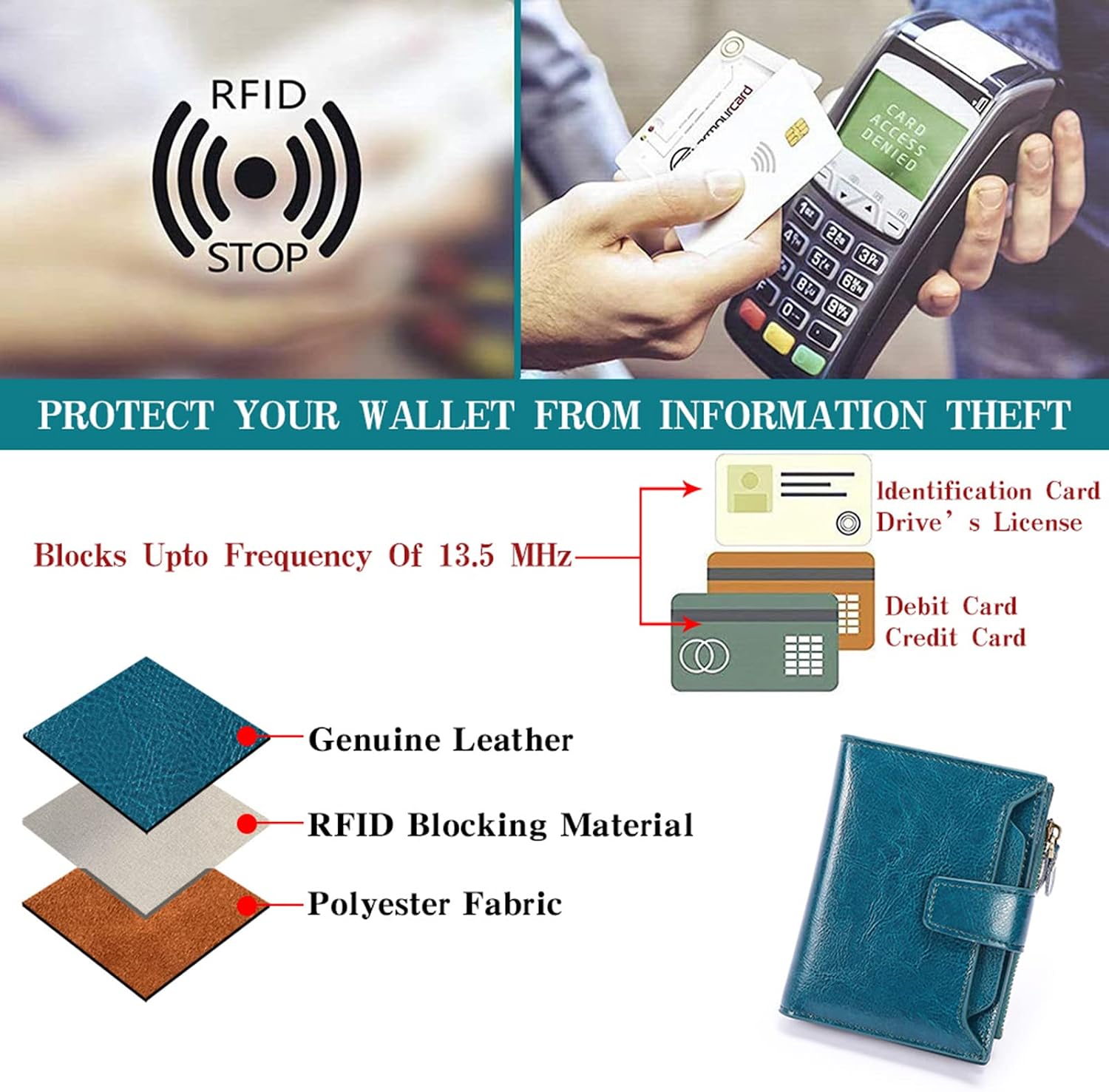 Thumbnail 6 de SENDEFN Women's RFID leather compact bi-fold wallet 👛