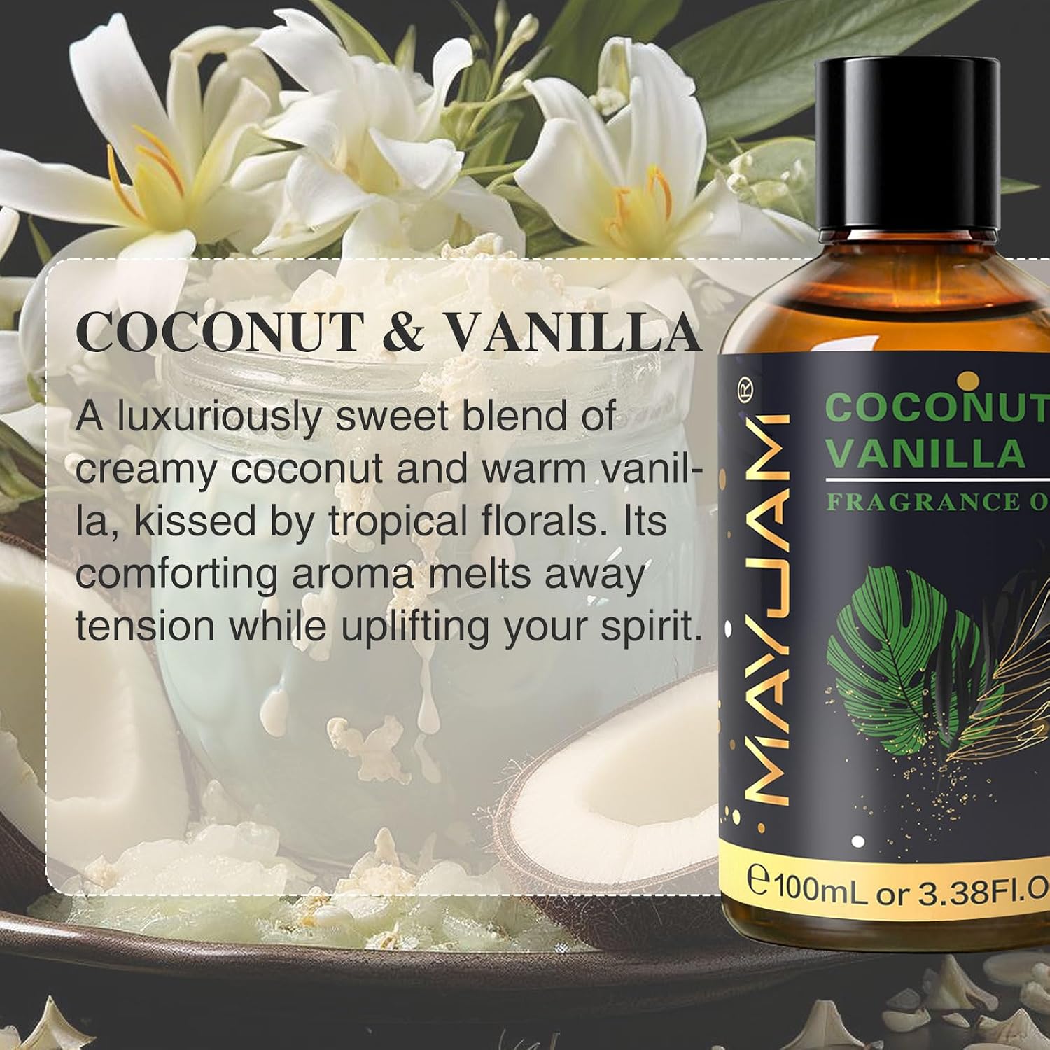 Detalle de MAYJAM Coconut & Vanilla Fragrance Oil for Diffusers, 100ML