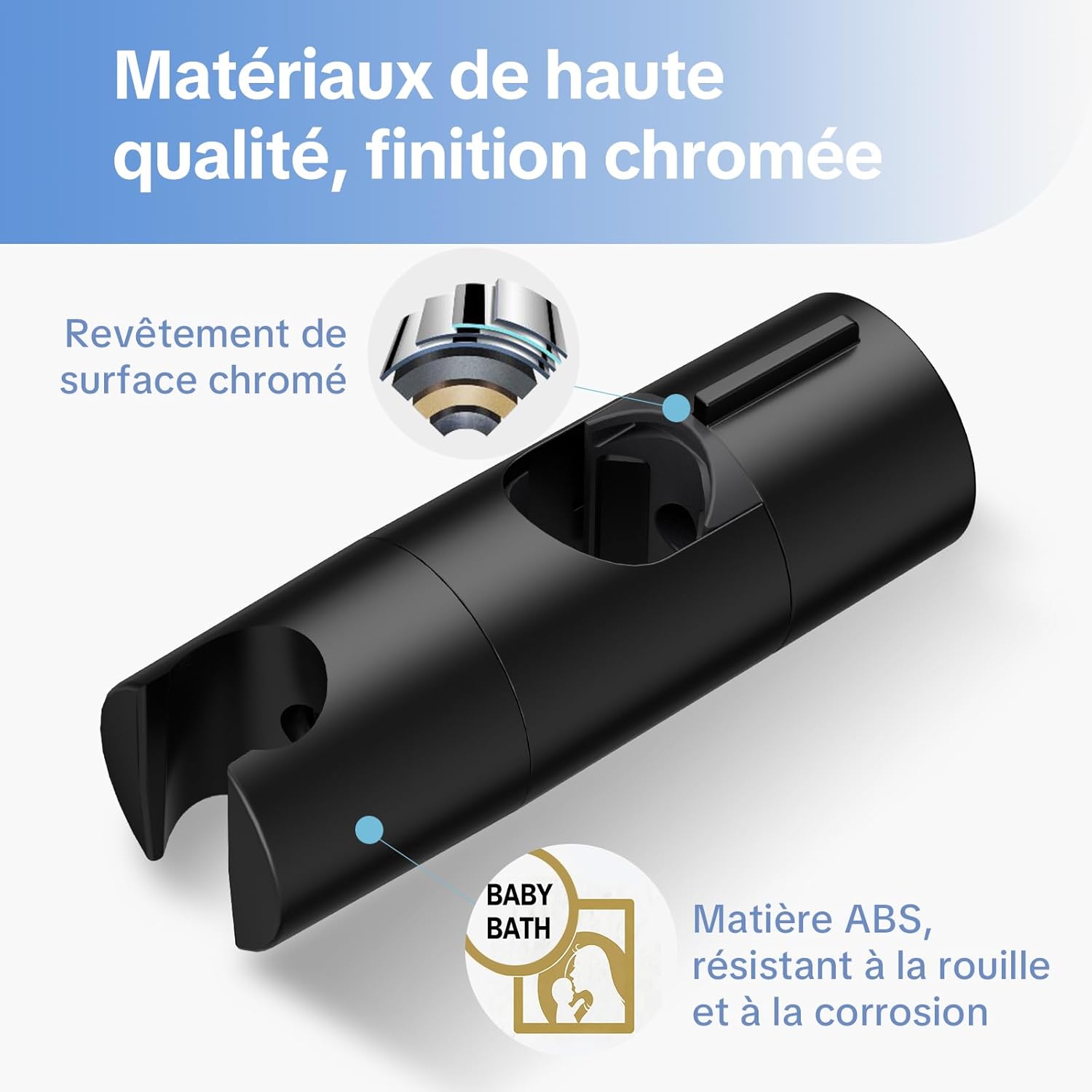Detalle 2 de OFFO Support Pommeau de Douche Réglable 19–25 mm en ABS, Noir