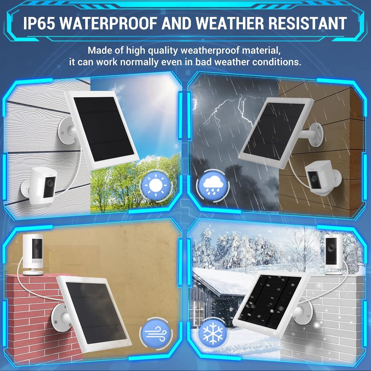 Thumbnail 4 de IP65 Solar Panel Outdoor for Ring Cameras (White 2P) – 4W Weatherproof Charger with 10ft Cable