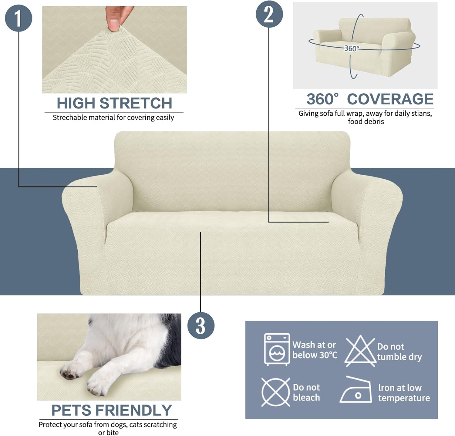Detalle 2 de Ystyle Funda Sofa 3 Plazas Ajustable Beige