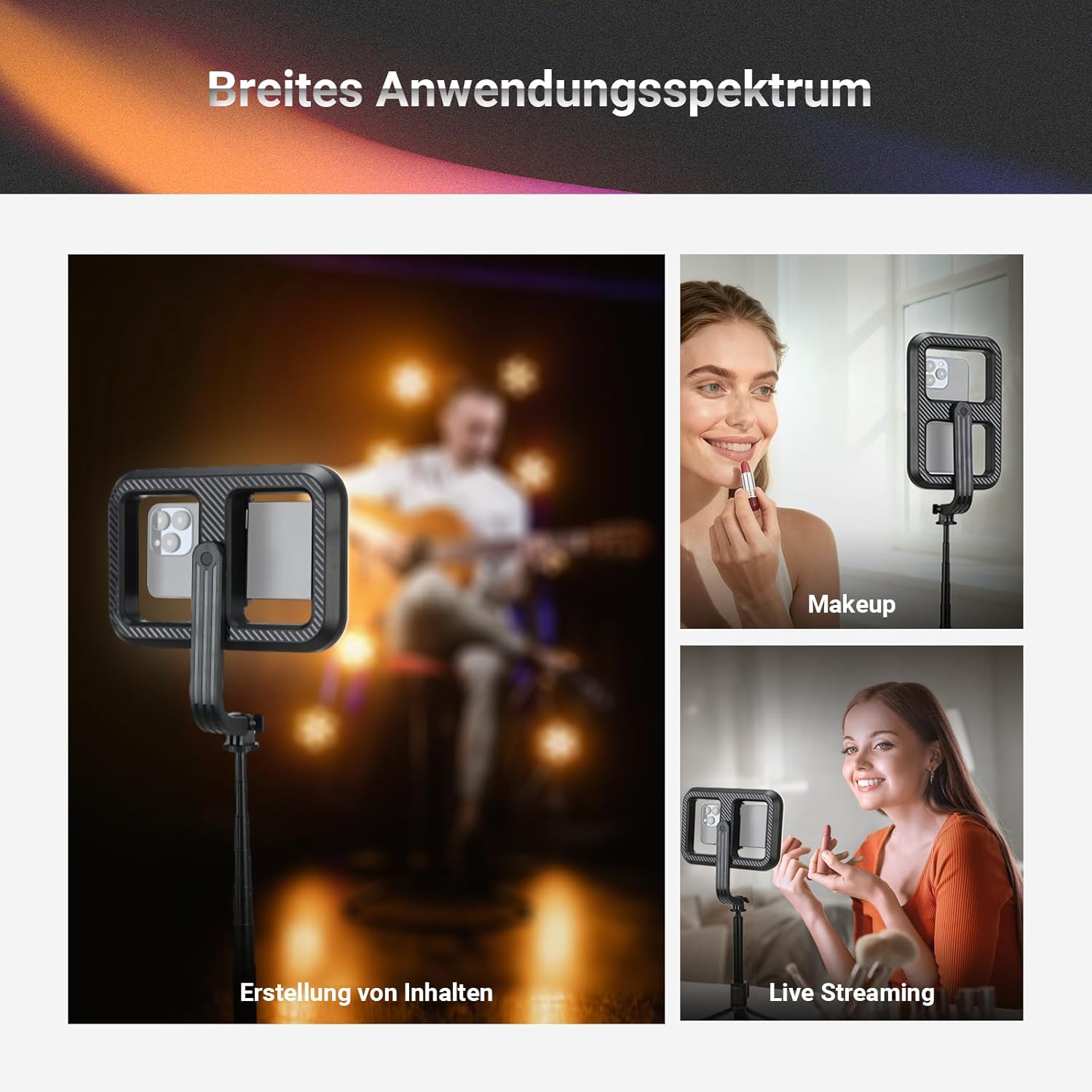 Detalle de NEEWER Basics NL100B: USB‑Ladebarer Selfie Ringlicht‑Stativ mit 72" Auszug und Bluetooth Fernbedienung