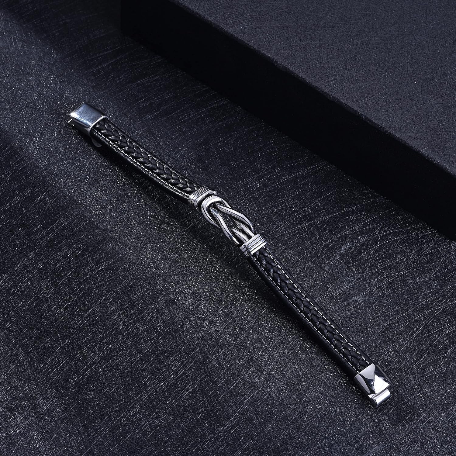 Thumbnail 3 de To My Son Leather Bracelet with “Love My Son” Engraving and Stainless Steel Clasp – braided gift for men