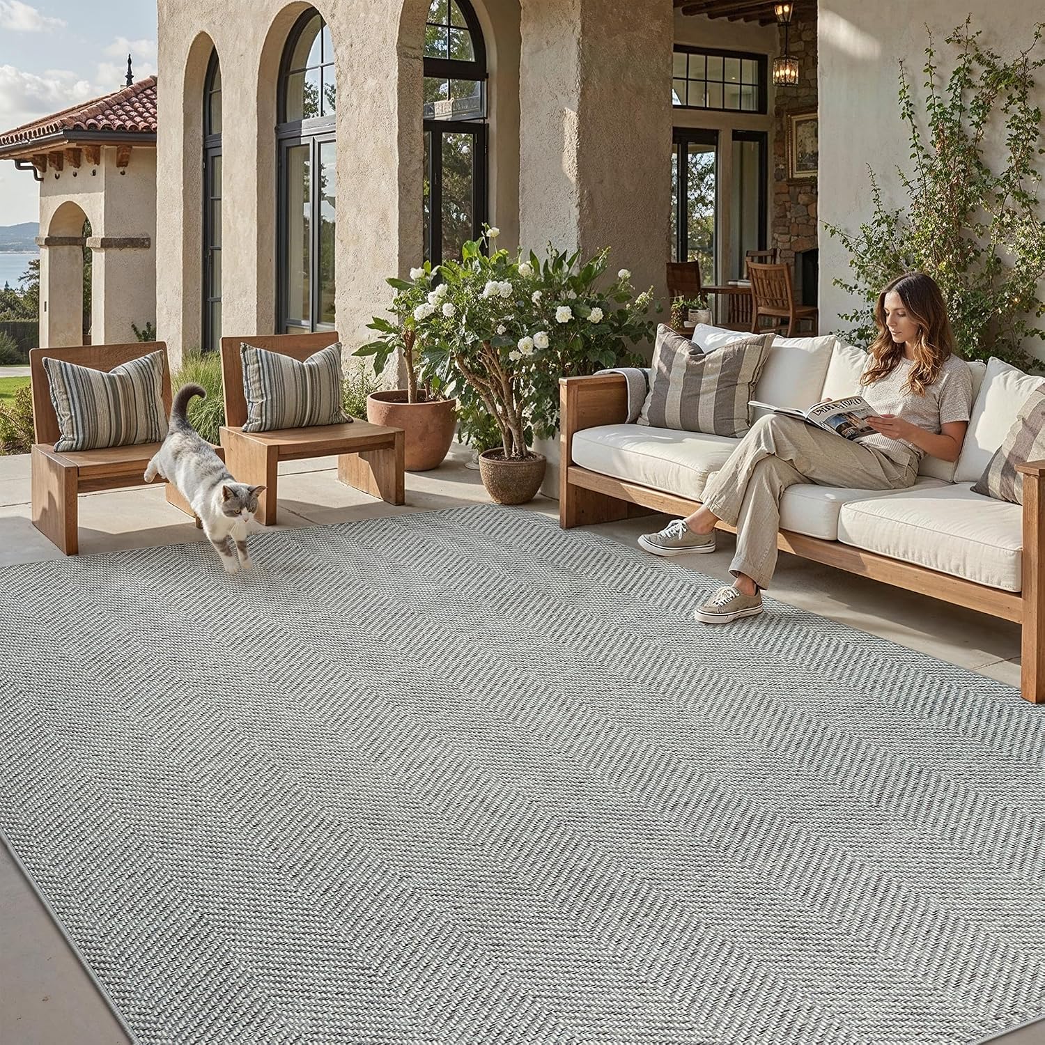 PureCozy Outdoor Teppich 200x300 cm – Jute-Look, wetterfest, rutschfest und waschbar
