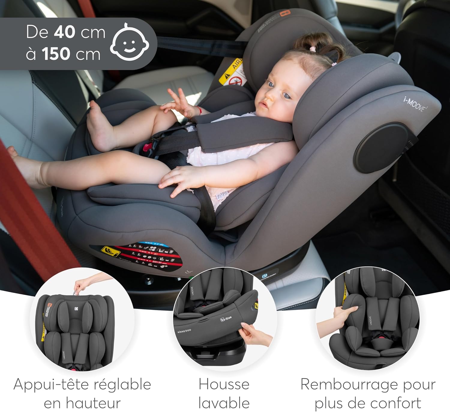 Thumbnail 5 de KikkaBoo Siège Auto i-MOOVE 2 : rotation 360°, ISOFIX et i-Size pour 0 à 36 kg