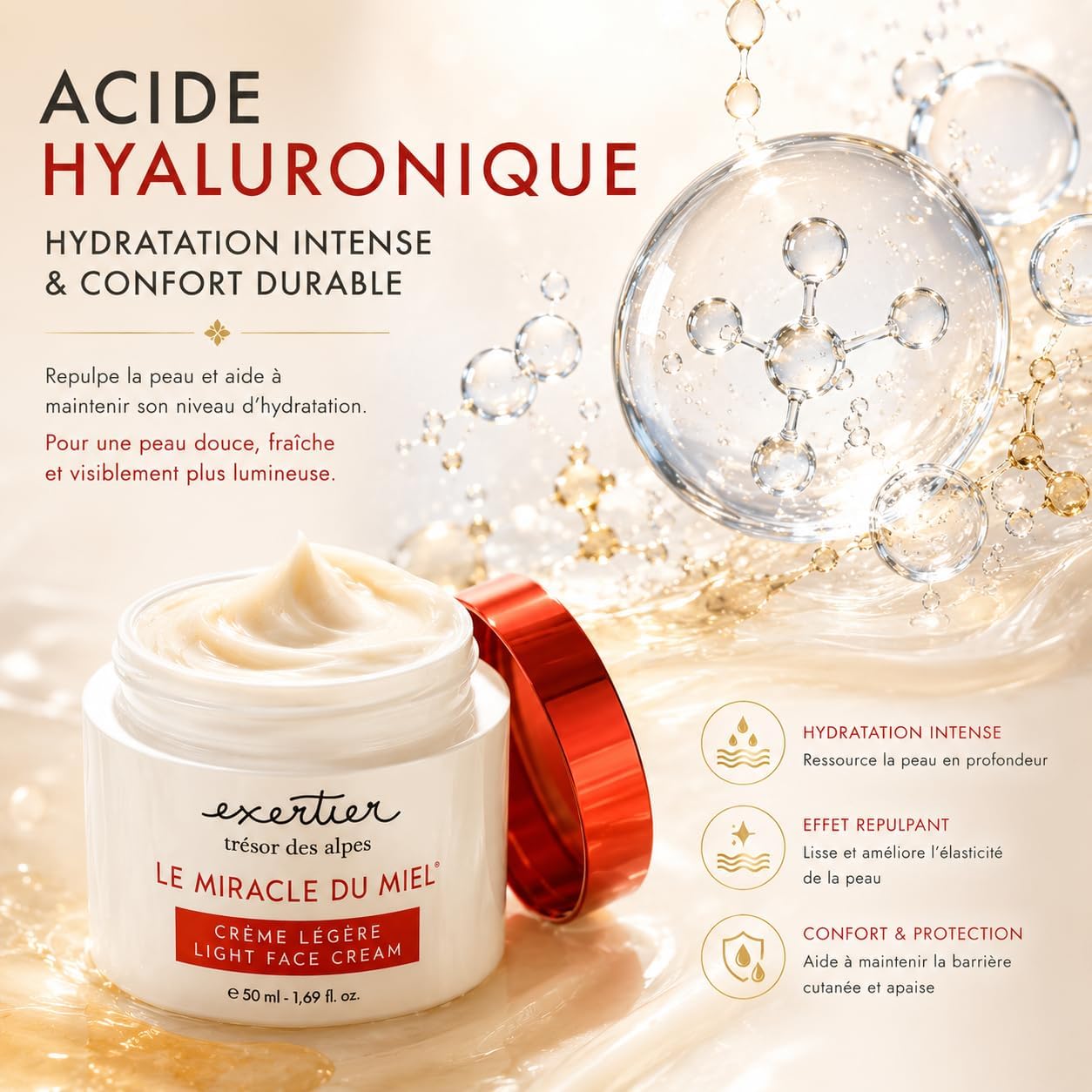 Detalle de Crema Viso Idratante e Lenitiva Anti-Rossore con Acido Ialuronico e Miele delle Alpi – 50 ml