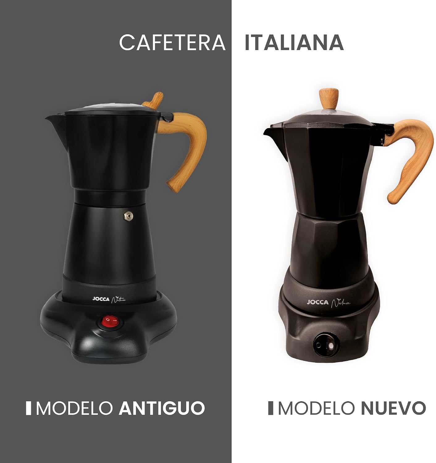 Detalle 1 de Jocca Nature Black – elektryczna kawiarka aluminiowa na 6 filiżanek, obrót 360°