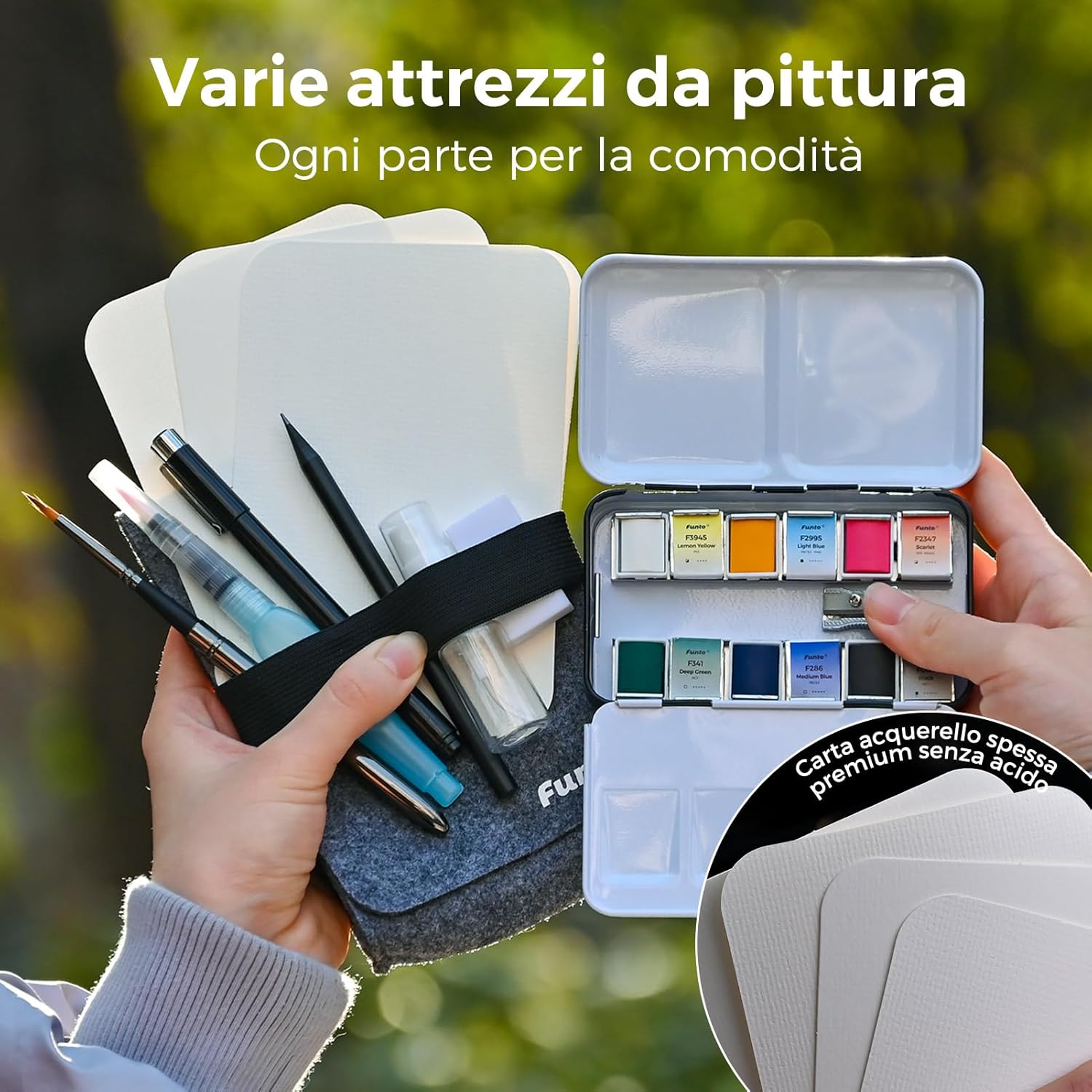 Thumbnail 3 de Funto Set da Viaggio Acquerello Premium – 12 Colori e Accessori per Pittura in Movimento