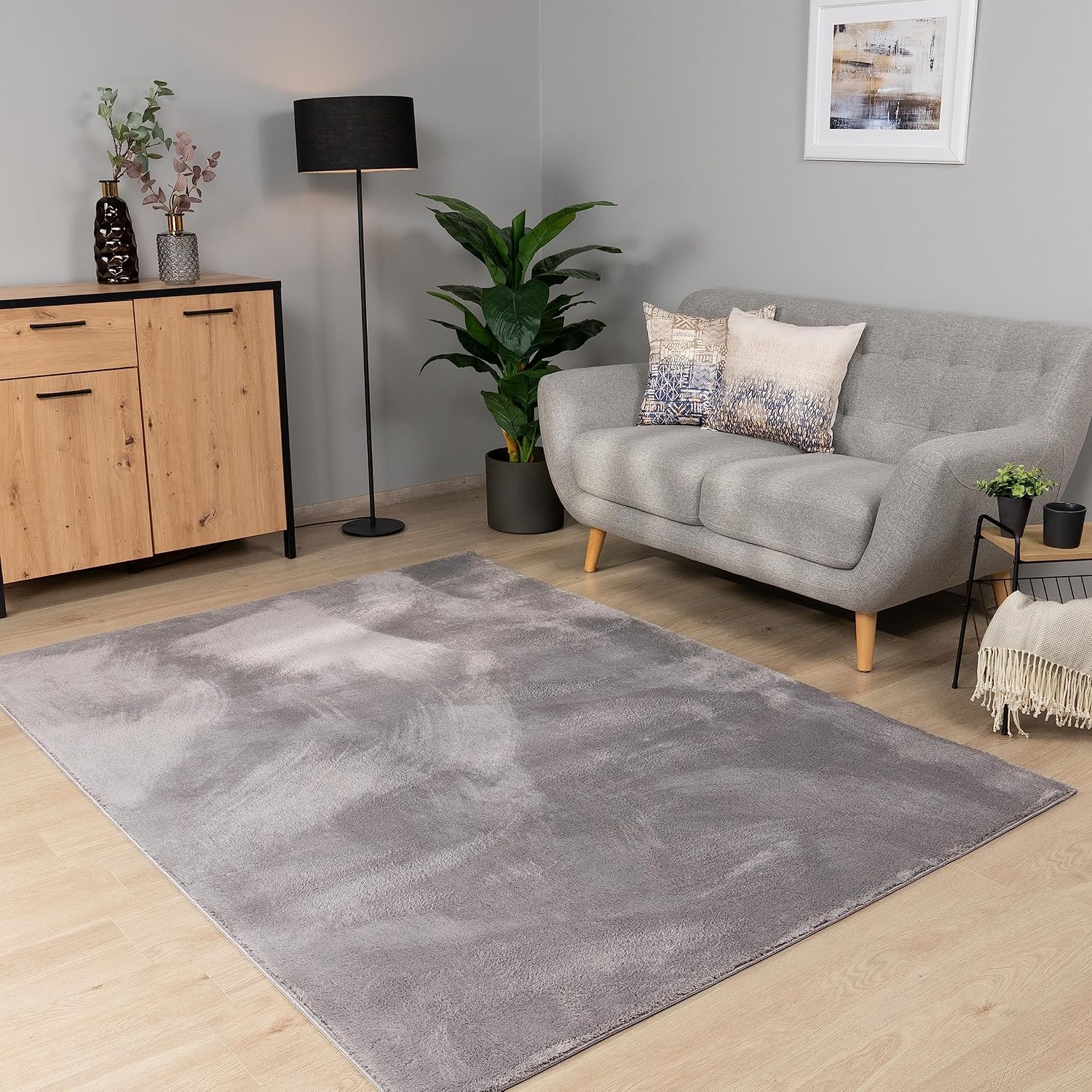 Detalle de Paco Home Teppich 160x220 cm Kurzflor grau