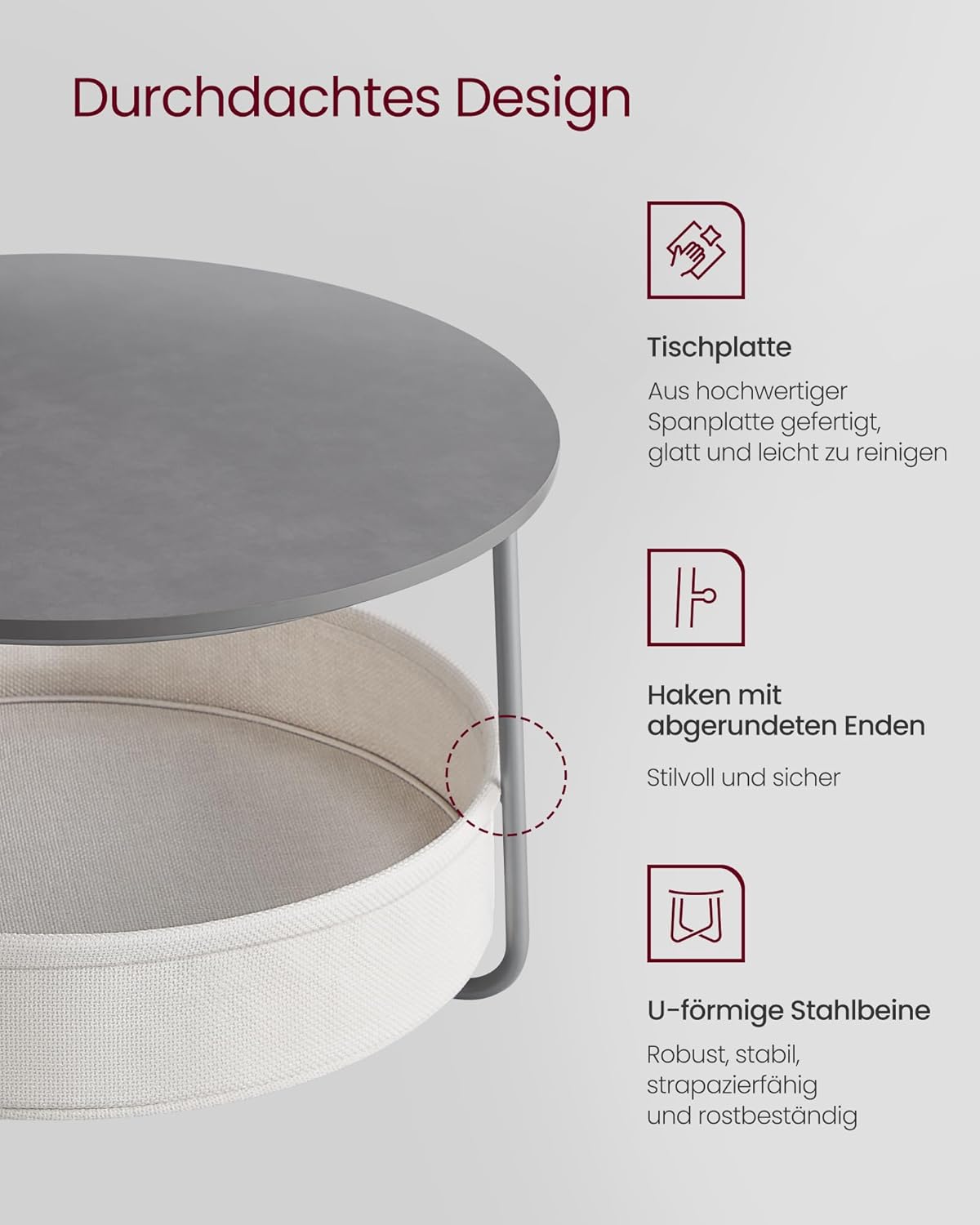 Detalle 1 de VASAGLE LCT244G01 Couchtisch rund mit Stauraum 75 cm