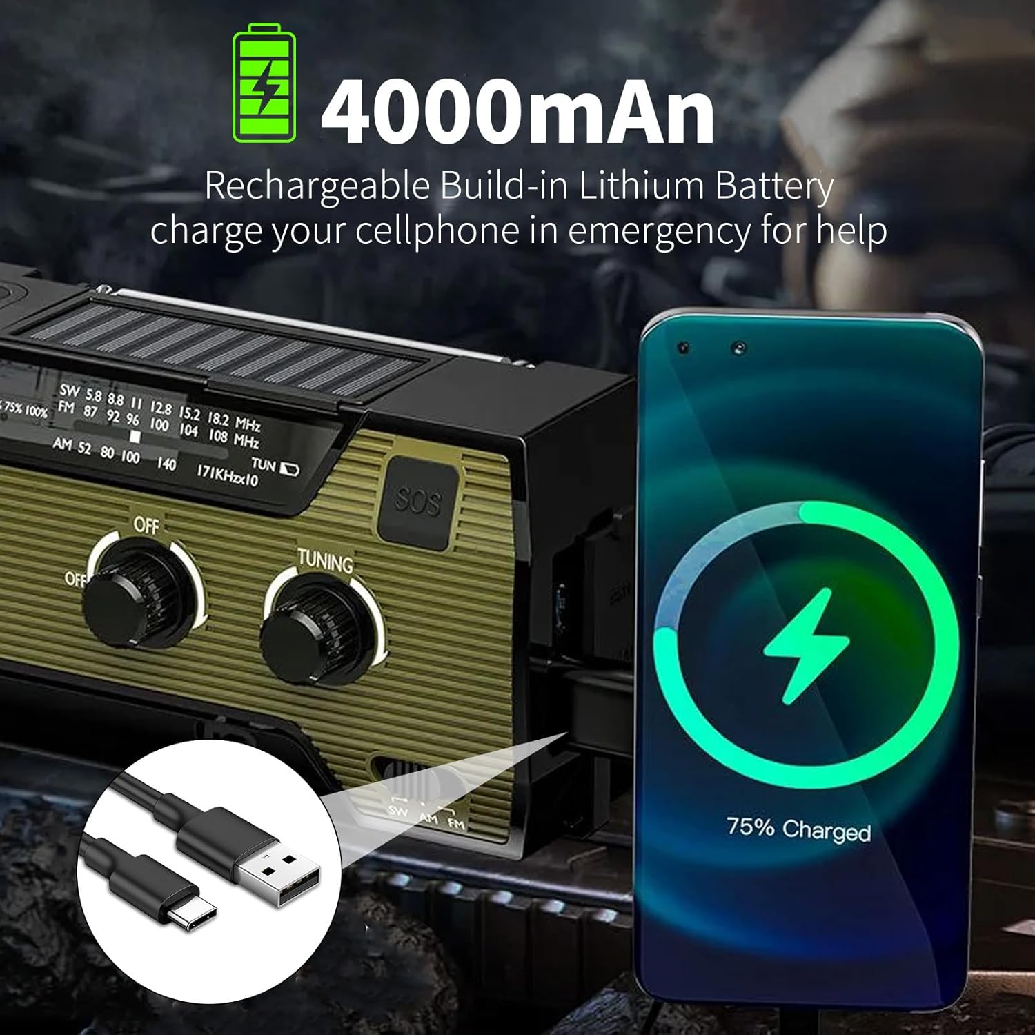 Thumbnail 5 de SOLARBABY Wind Up Solar Radio 4000 mAh 🔊