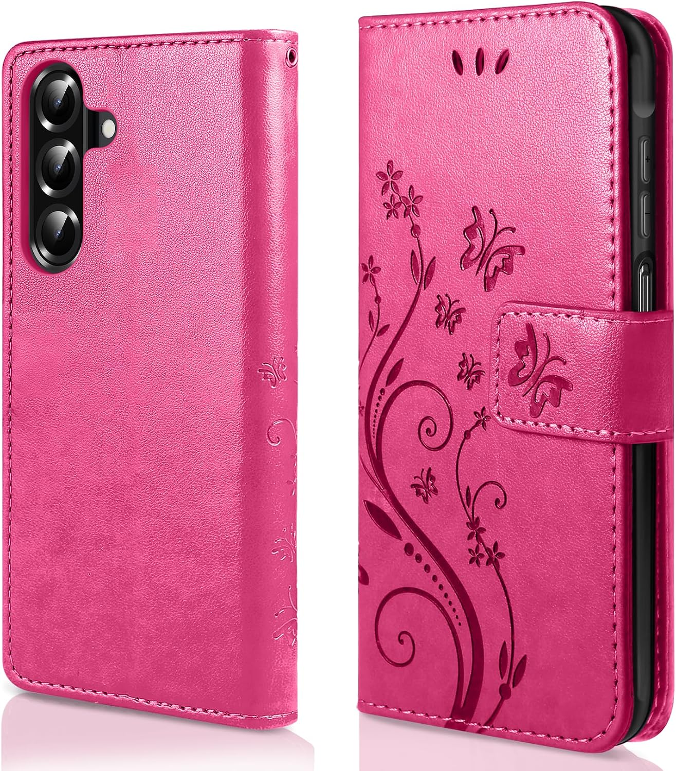 Detalle de AROYI Lederhülle für Samsung Galaxy A17 5G / A26 5G inkl. Schutzfolie & Stylus – Rosenrot (Flip Wallet Case)