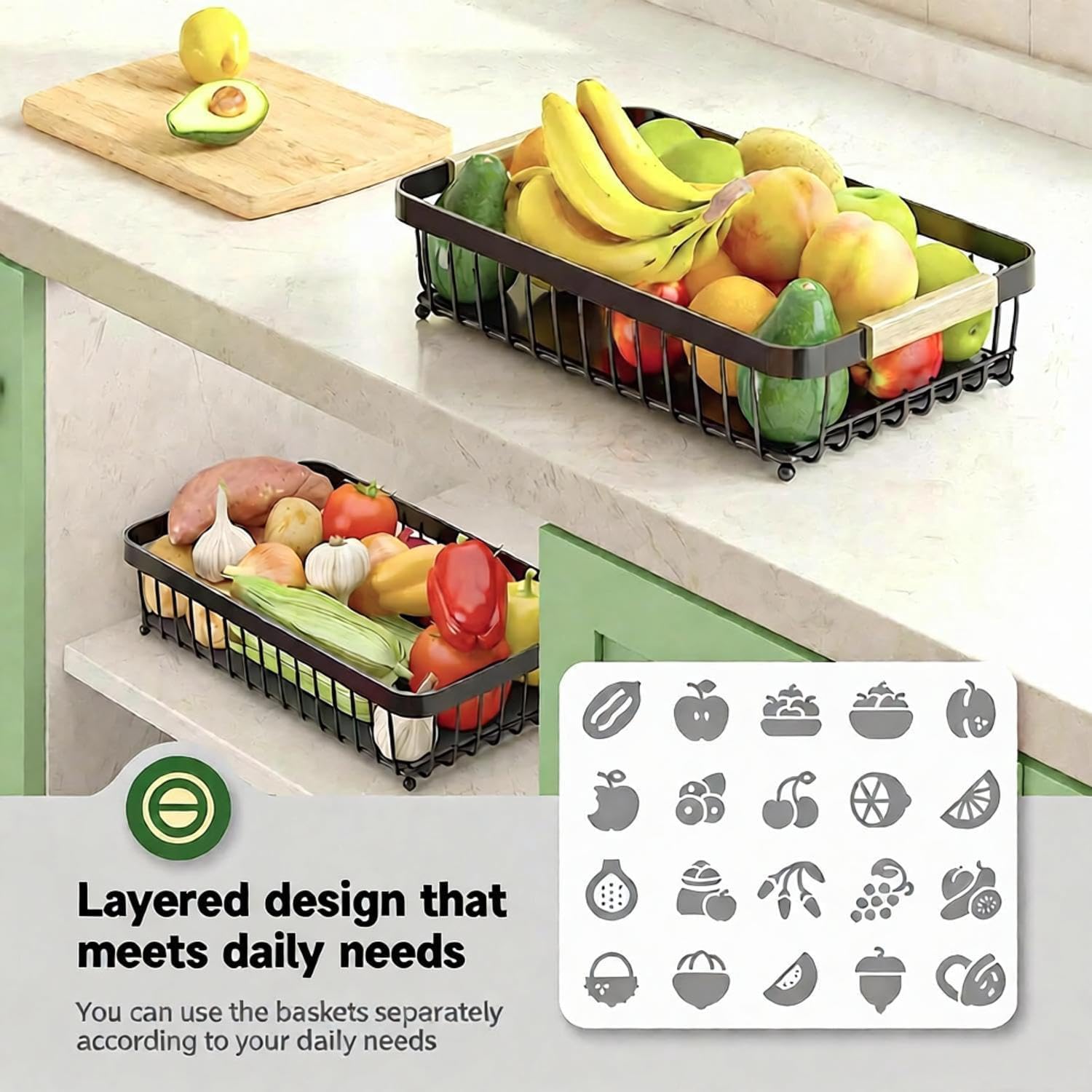 Thumbnail 5 de Fournine 2 Tier Fruit Bowl with 2 Banana Hangers 🍎