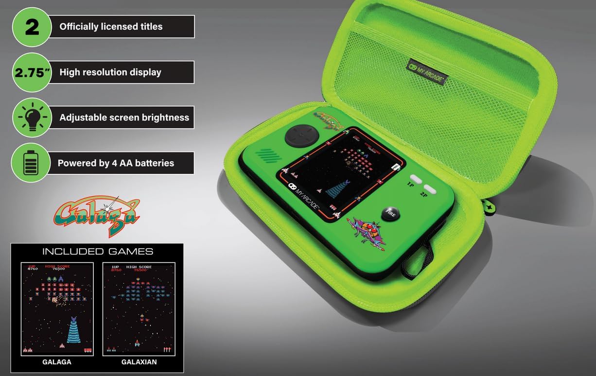 Detalle 1 de MY ARCADE Pocket Player Galaga – przenośna konsola retro z etui i osłoną ekranu