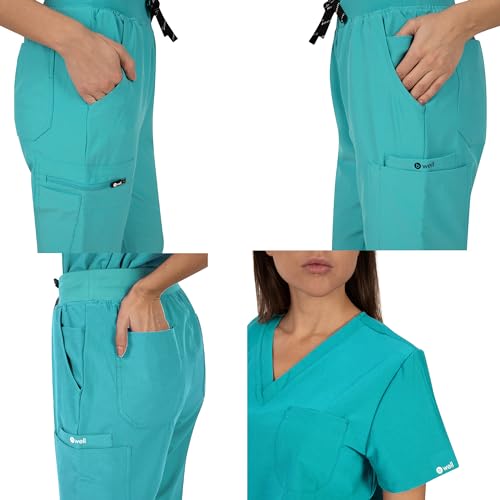 Detalle de B-well Bella Divisa Sanitaria Donna Elastica Teal – Set con Casacca e Pantalone, XXL