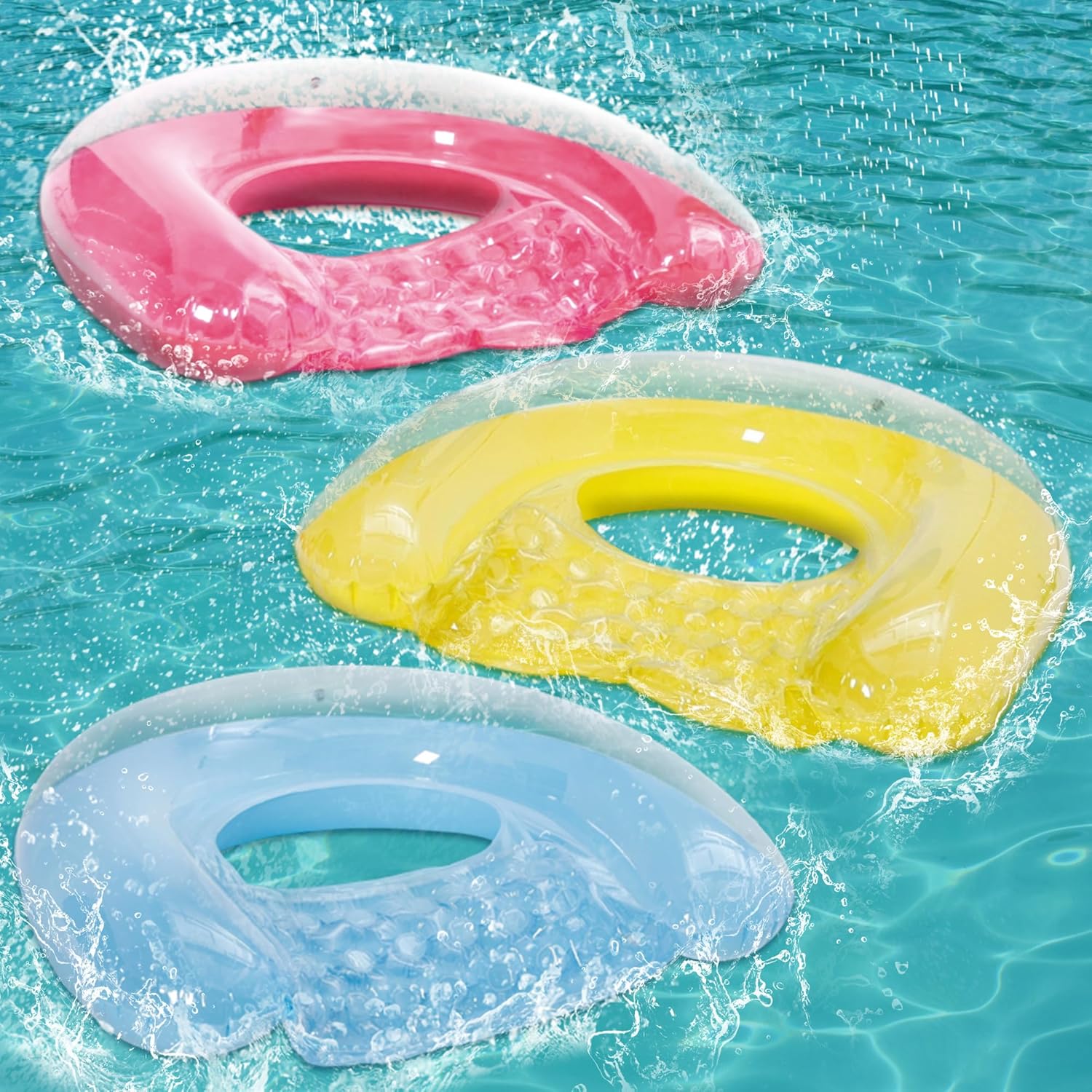 Detalle de PuppyuWill 3-Pack Adult Pool Float Chair Loungers (52 x 38 in) — Minimalist U-Shaped Inflatable Pool Floats