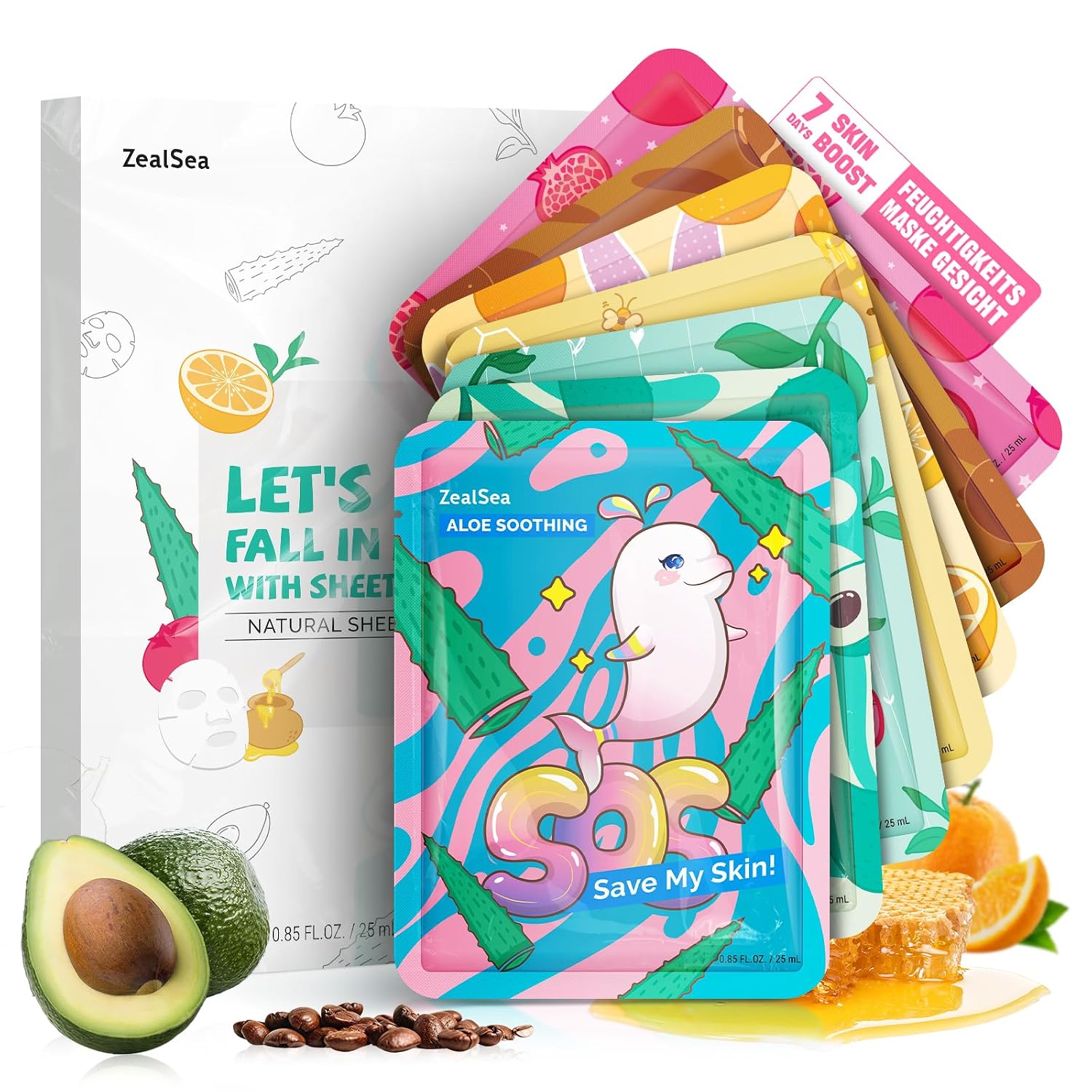 Detalle de ZealSea 7‑Tage Tuchmasken-Set für Glow 🎭