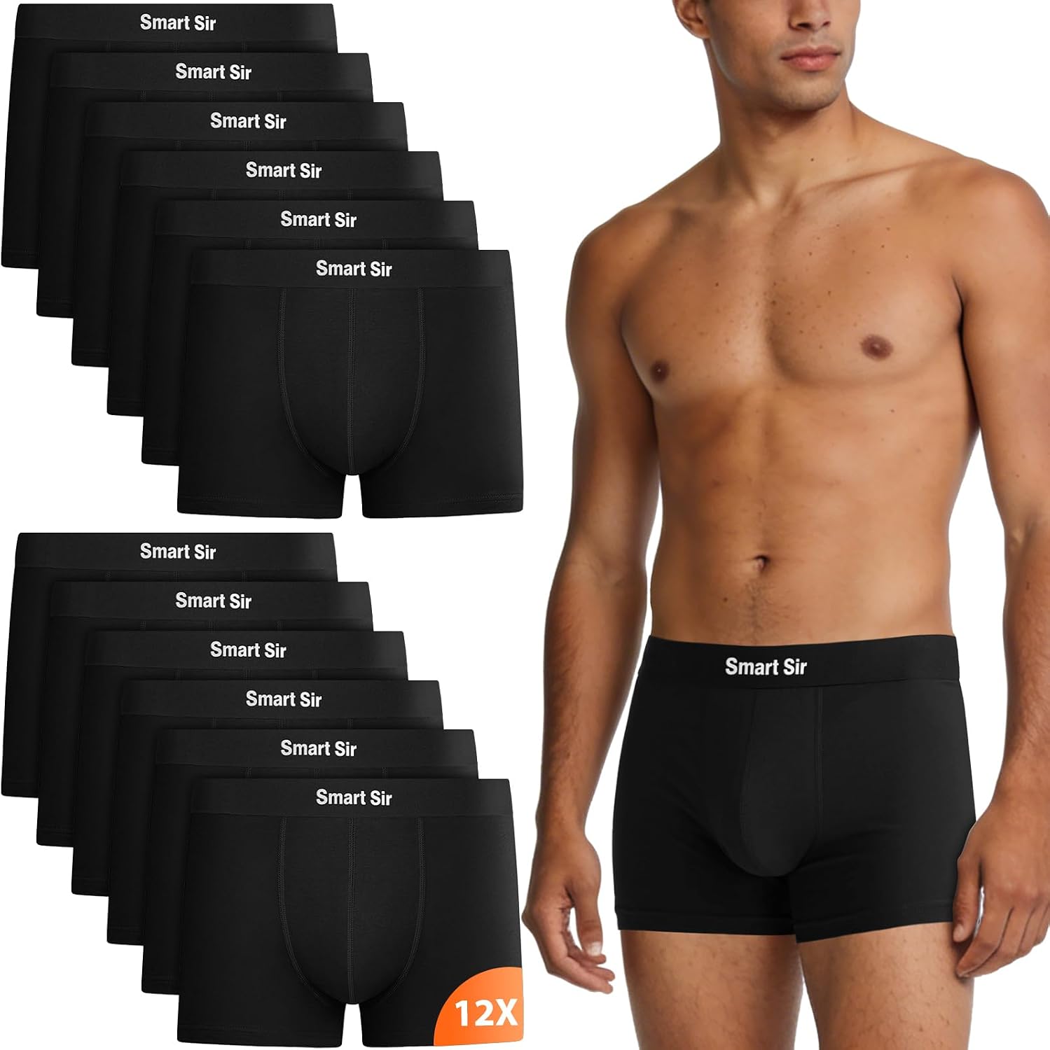 Detalle de Smart Sir Boxershorts Herren 12er-Pack – Baumwolle, elastischer Bund, OEKO-TEX